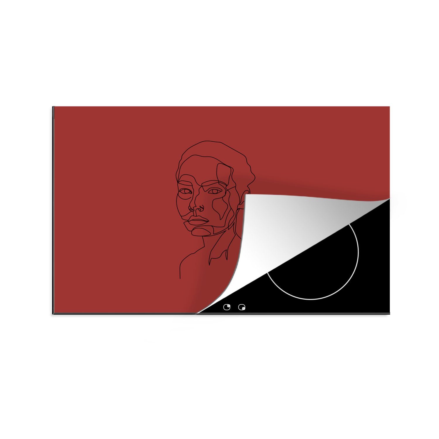 MuchoWow Herdblende-/Abdeckplatte Linienkunst - Frau - Minimalismus, Vinyl, (1 tlg), 81x52 cm, Induktionskochfeld Schutz für die küche, Ceranfeldabdeckung