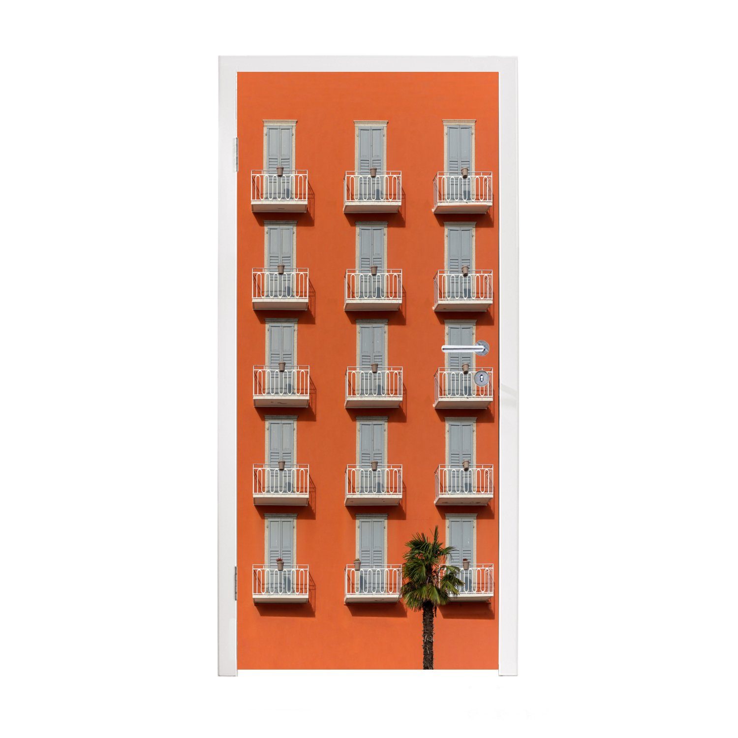 - MuchoWow Architektur Türaufkleber, St), - Fototapete bedruckt, für cm Tür, 75x205 (1 Palme Türtapete Orange, - Matt, Balkon Tür -