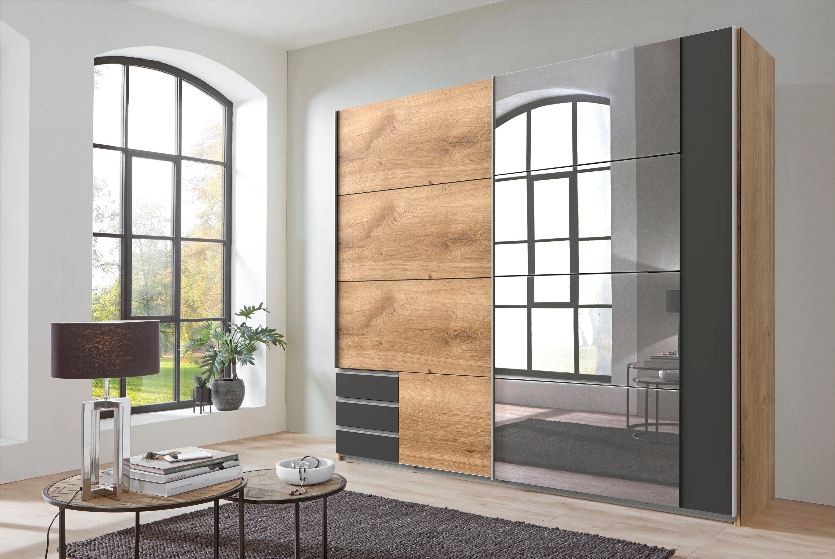 Wimex Schwebetürenschrank Emden moderner Kleiderschrank mit Spiegel und Sch günstig online kaufen