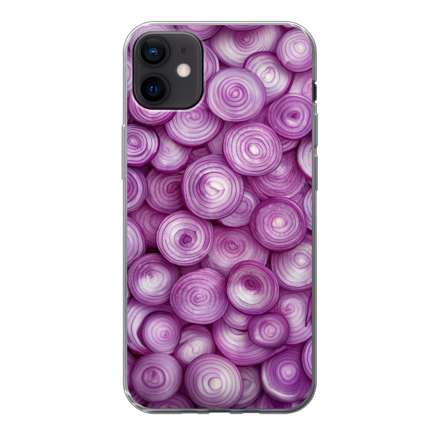 MuchoWow Handyhülle für Apple iPhone 12 Mini Lila - Zwiebeln - Nahaufnahme, Smartphone-Bumper, Print, Handy Schutzhülle Dünn