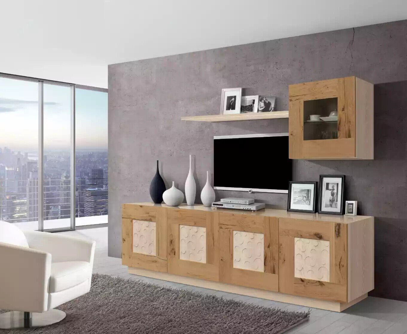 JVmoebel TV-Wand TV-Ständer SeitenschrankModerne Wohnwand Wohnzimmer Set Modern 3tlg, Made in Italya