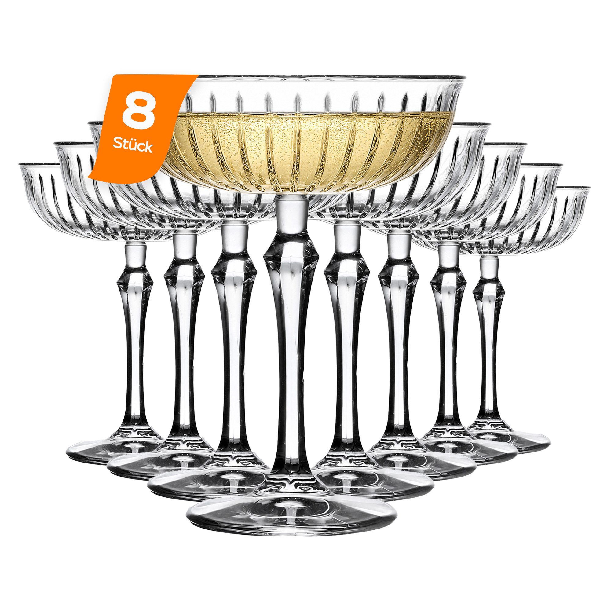 Pasabahce Champagnerglas, 8-tlg., Glas, Champagner-Coupe mit 245 ml
