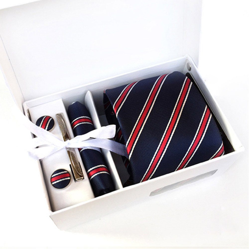 Dekorative Krawatte Herren Krawatten-Set, Krawatten 4 Stck für Hochzeitsfest (4-St) (inkl. Krawatte+Taschentuch + Manschettenknöpfe + Krawattennadel) B