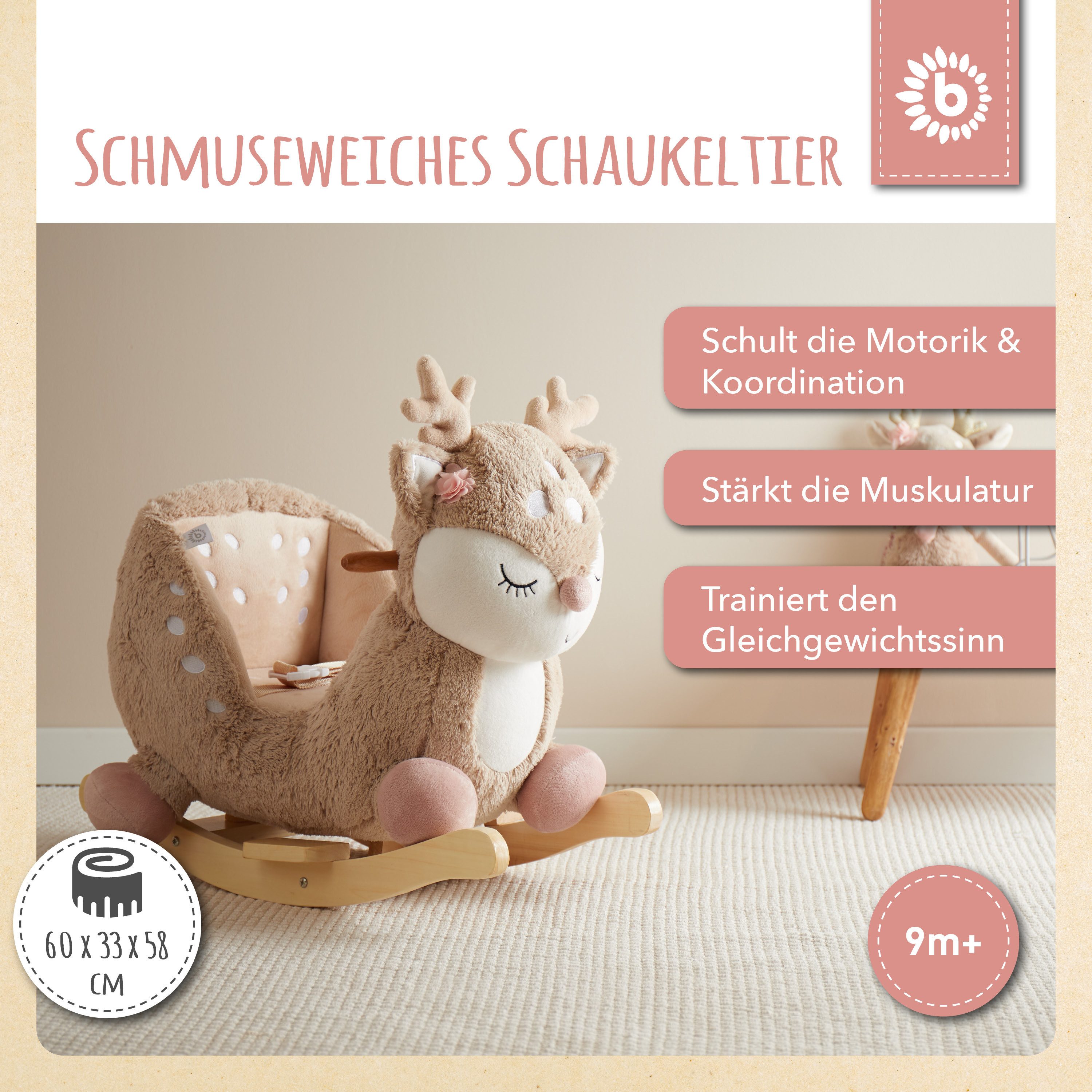 BIECO Schaukeltier Bieco Plüsch Schaukeltier Reh, 60 cm Kinder – Bild 3 von 5