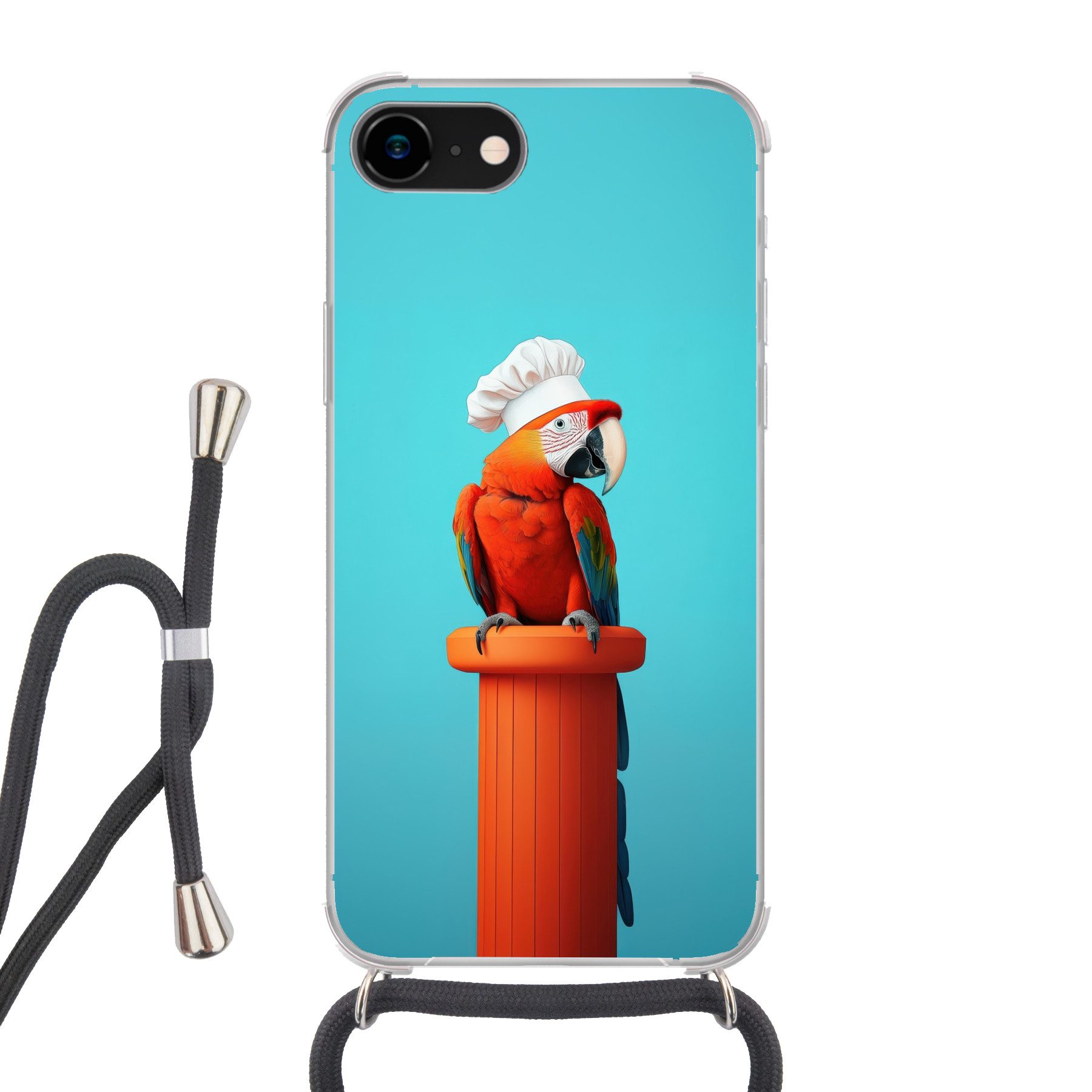 MuchoWow Handyhülle für Apple iPhone 8 Ara - Kochmütze - Sockel - Lustig, Tragbare Handyhüllen mit Kette zum umhängen, Handykette Handyband