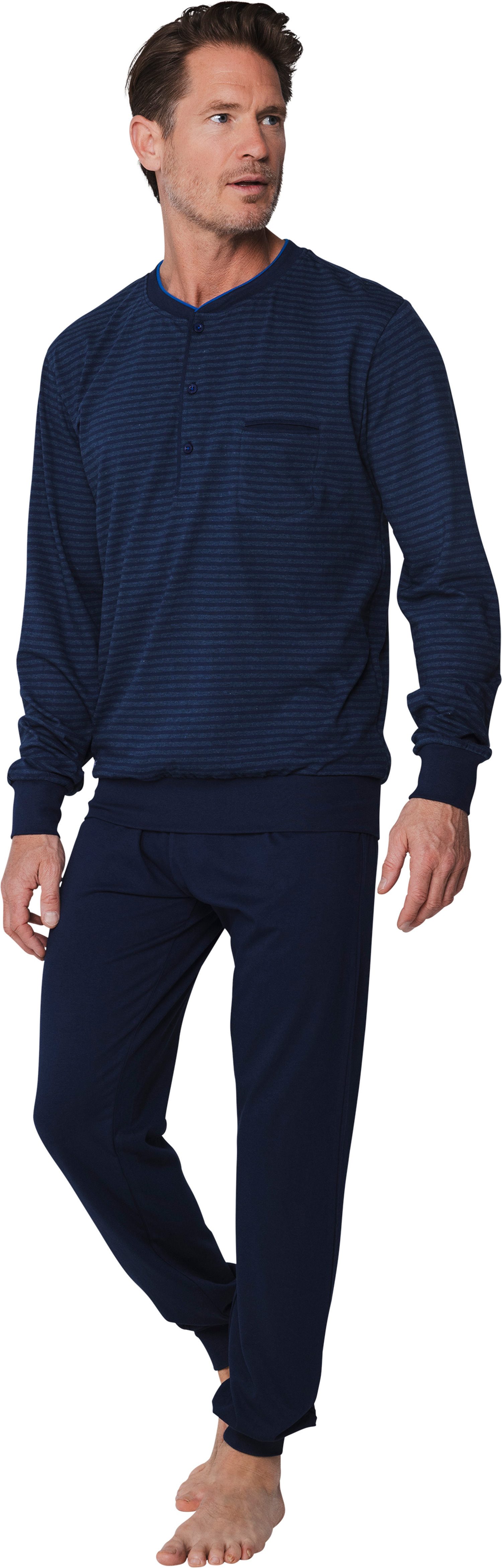 Schlafanzug Klassischer Herren Pyjama lang mit Bündchen