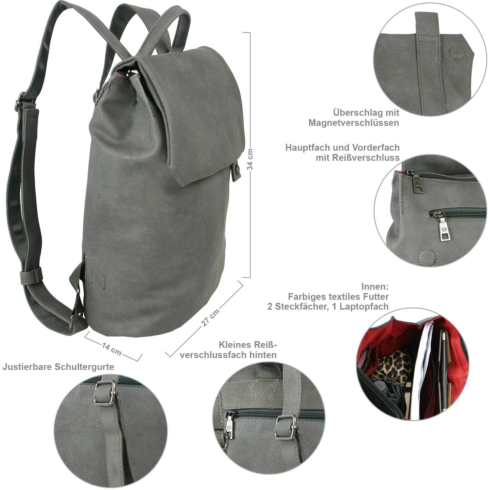 J JONES JENNIFER JONES Cityrucksack - Damen Daypack - Modischer handlicher günstig online kaufen
