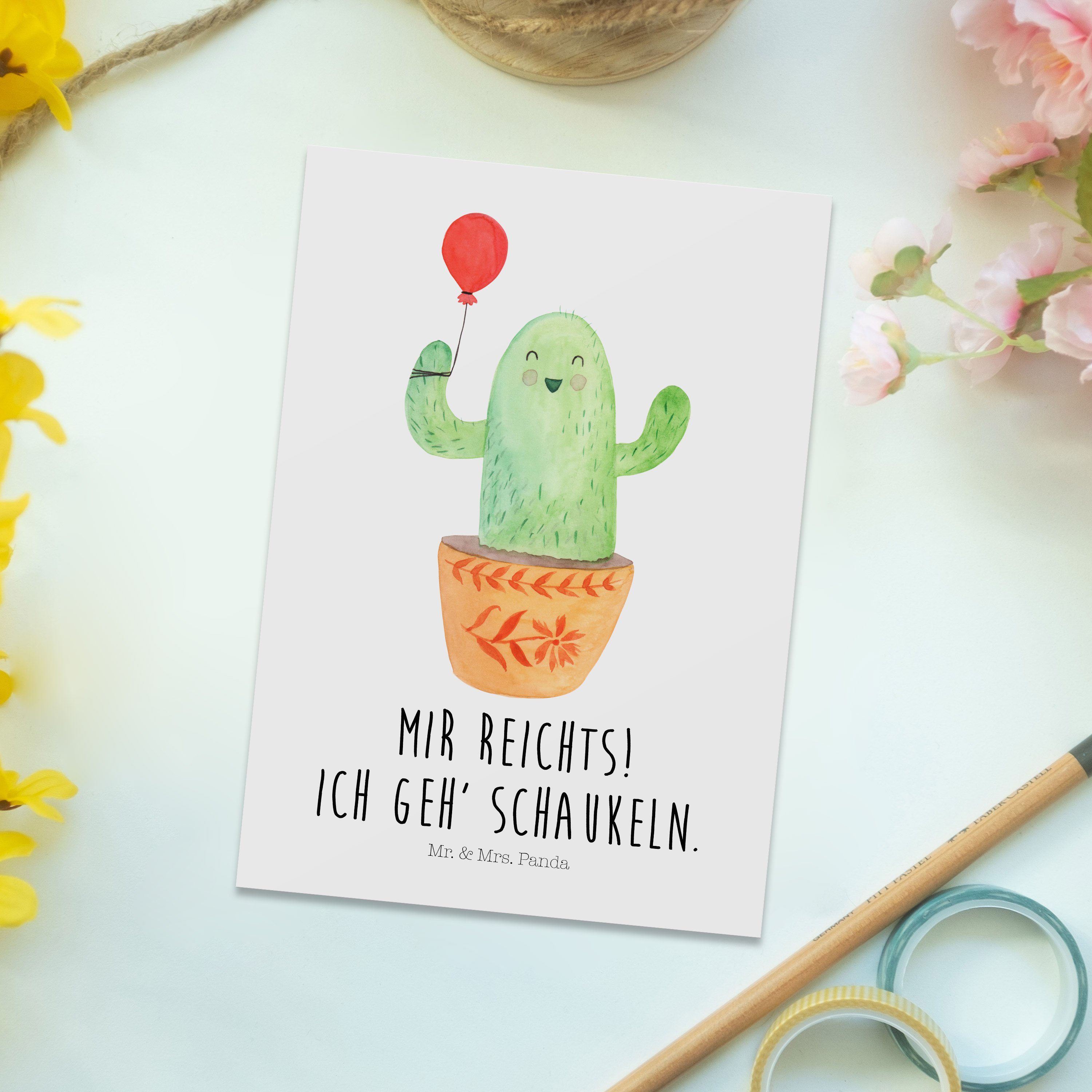 Mr. & Mrs. Einladung, Postkarte Geschenk, Kaktus - Luftballon Dankeskarte Panda - Weiß Freude