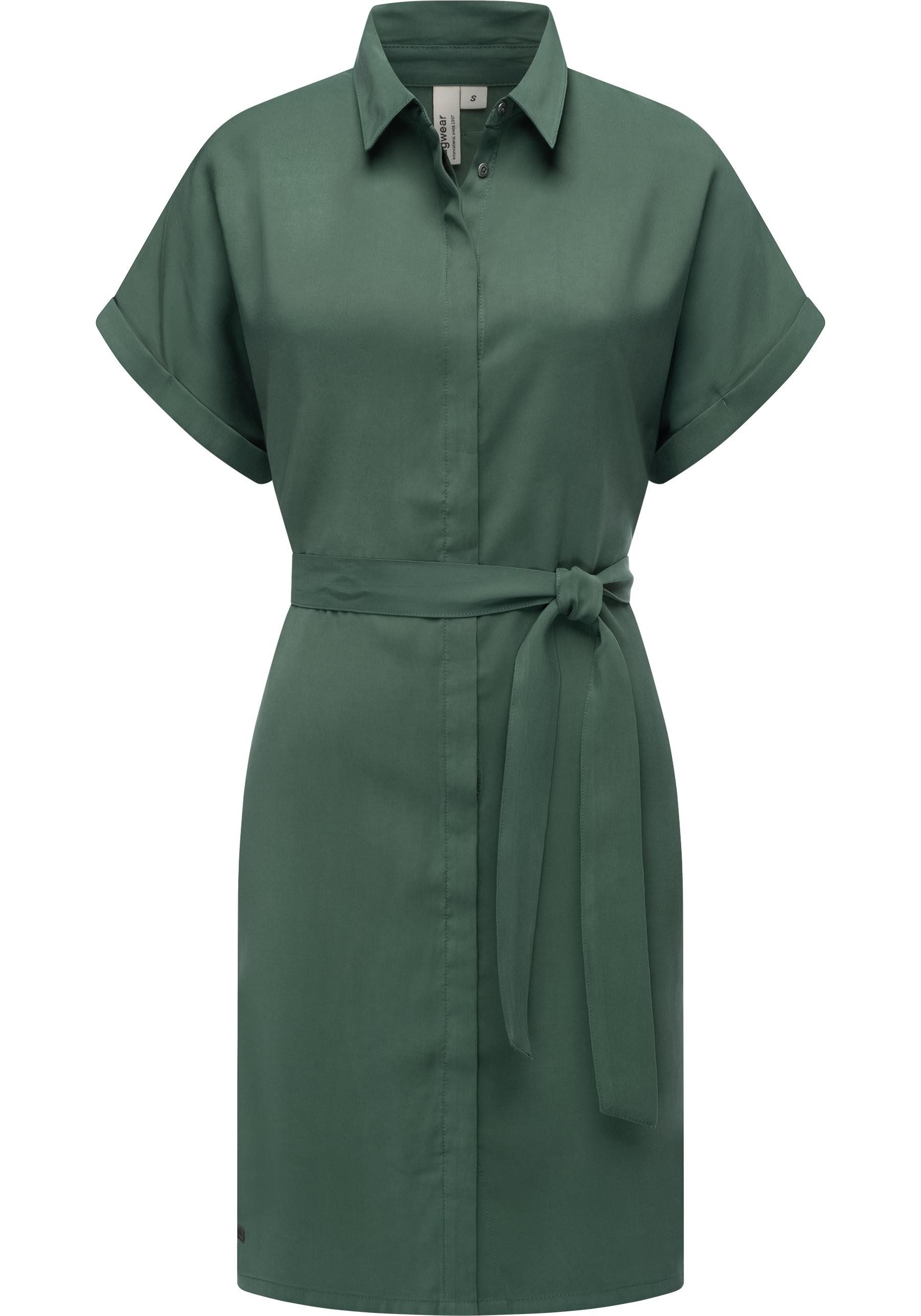 Ragwear Blusenkleid Manilla Kurzarm Midikleid mit Taillengürtel