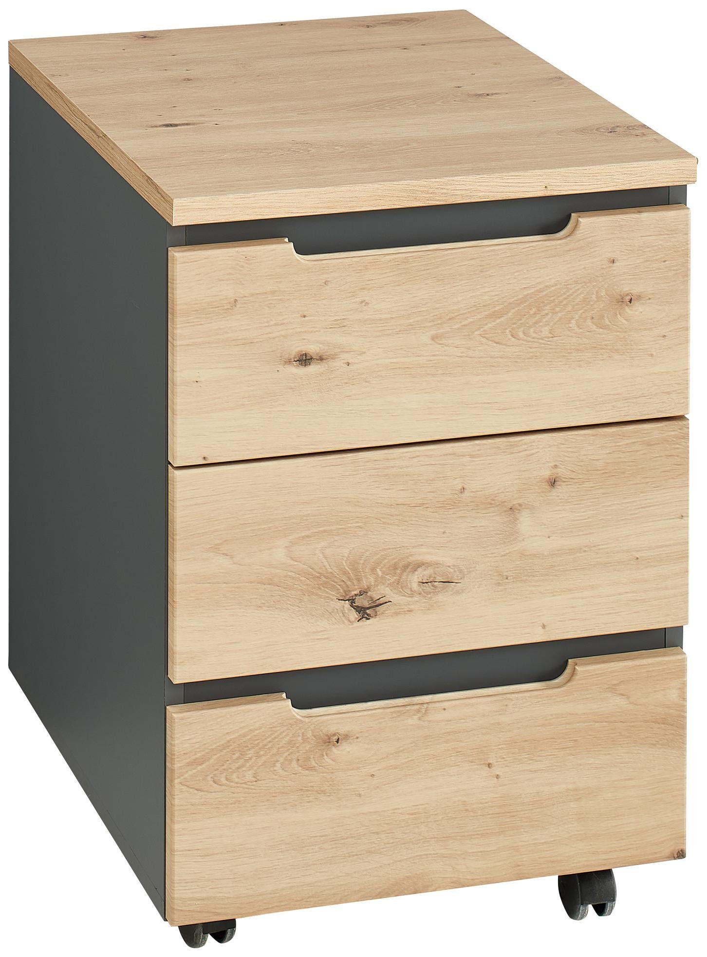 Innostyle Mehrzweckschrank Rollcontainer MEMPHIS Front Artisan Eiche Korpus Graphit 3 Schubladen