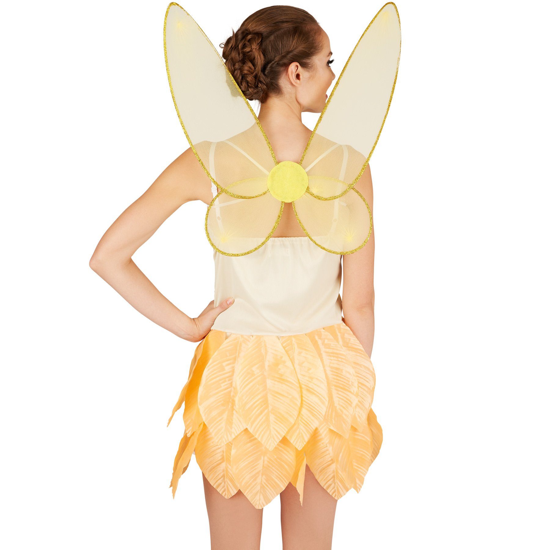 dressforfun Kostüm-Flügel Schmetterlingsflügel/Insektenschwingen, in gelb, Butterfly-Flügel, Gummibänder zur Rückenbefestigung, Glitzerumrandung, für Fasching