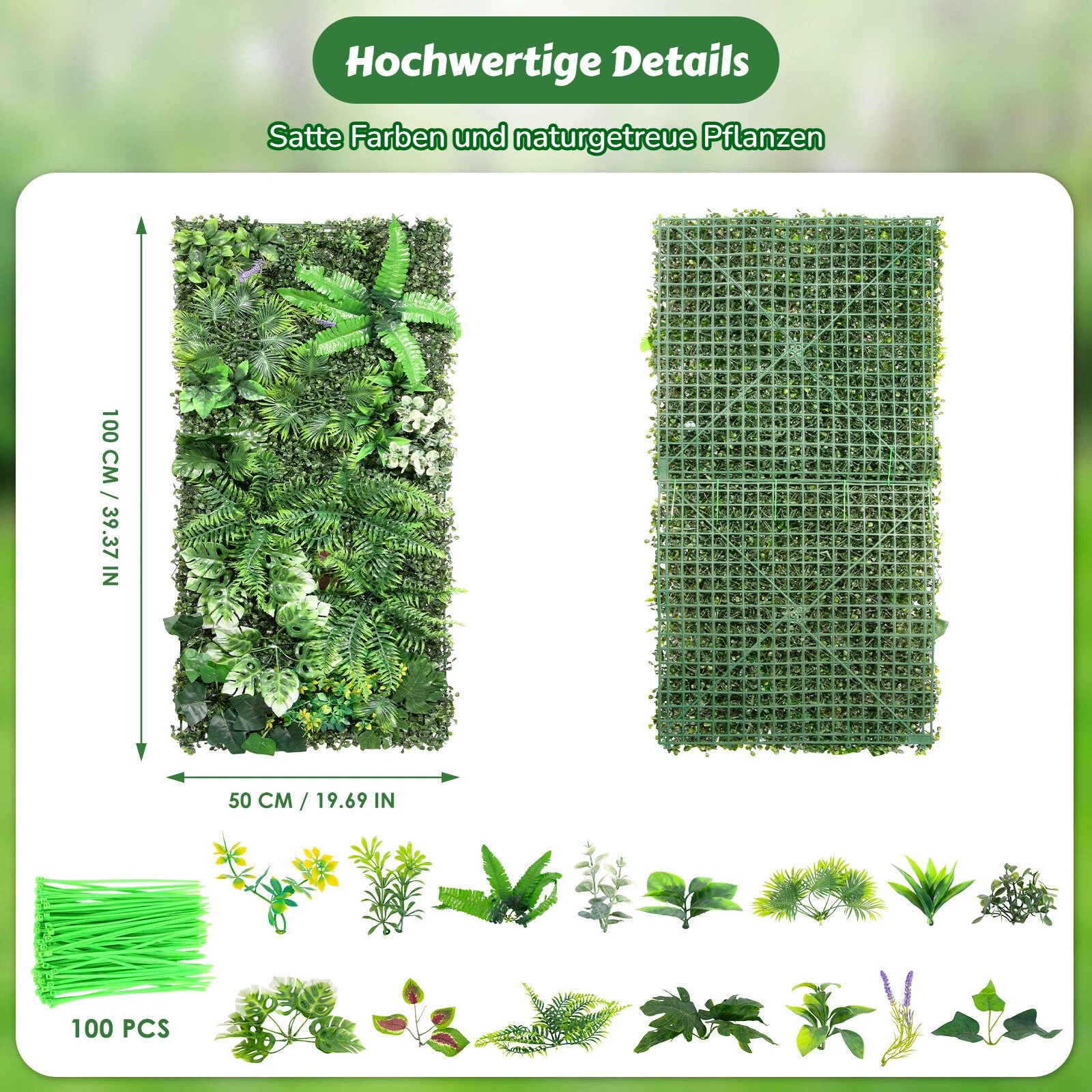 Kunstpflanze Künstliche Pflanzenwand, 50 x 100 cm Outdoor Künstliche Hecke, BlingBin, Simulierte Wandpflanze, Blumen Wanddekoration für Wandbegrünung