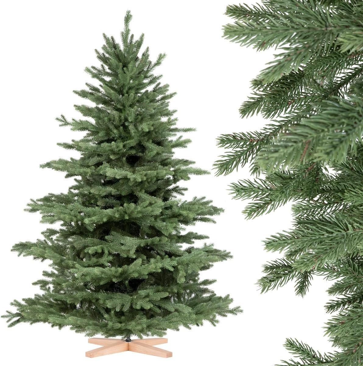 Fairytrees Künstlicher Weihnachtsbaum FT17, Alpentanne, PREMIUM, Material MIX aus Spritzguss & PVC, Echtholz Baumständer