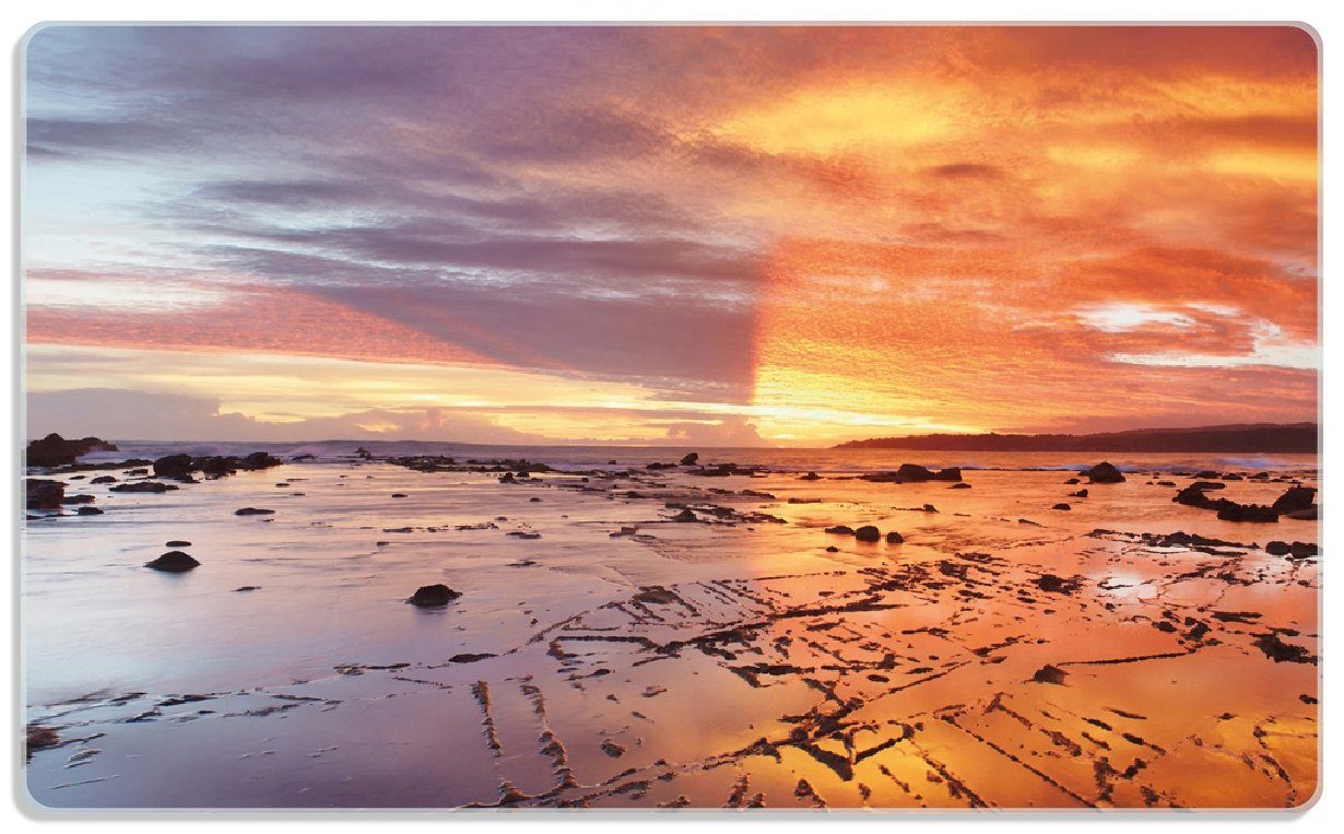 Wallario Frühstücksbrett Wattwanderung am Meer bei Sonnenuntergang, ESG-Sicherheitsglas, (inkl. rutschfester Gummifüße 4mm, 1-St), 14x23cm
