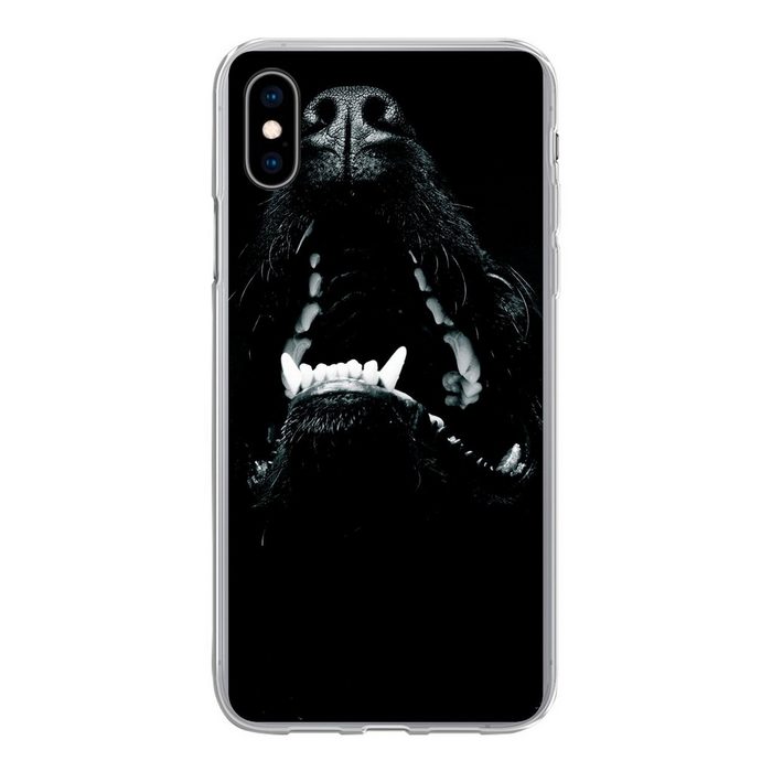 MuchoWow Handyhülle Tierprofil Hund mit offenem Maul in schwarz und weiß Handyhülle Apple iPhone Xs Max Smartphone-Bumper Print Handy