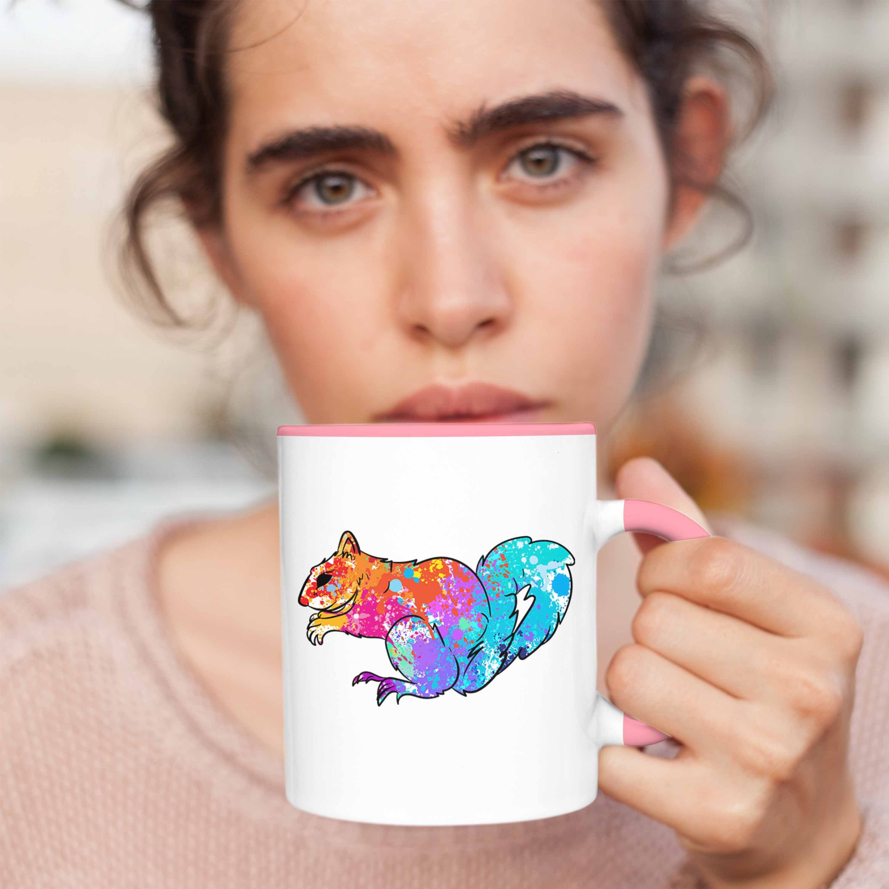 und Tasse Geschenk Bunte Natur- Trendation für Rosa Eichhörnchen Tierliebhaber Tasse