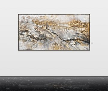 YS-Art Gemälde Klassik, Schwarz Weiß Gold auf Leinwand Bild Handgemalt Abstrakt mit Rahmen