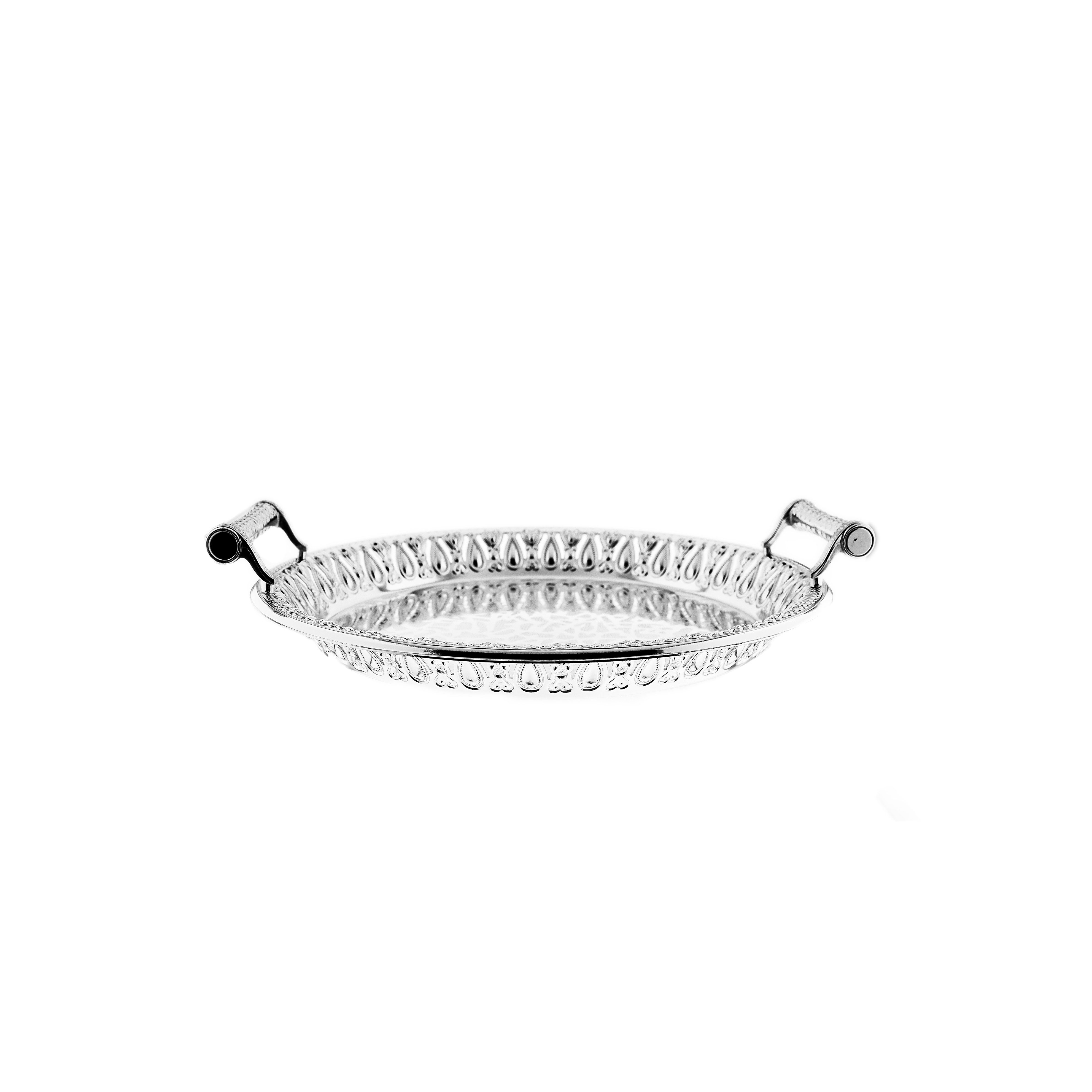 Servierplatte Gemusterte Serviertabletten aus Edelstahl mit eleganten Griffen