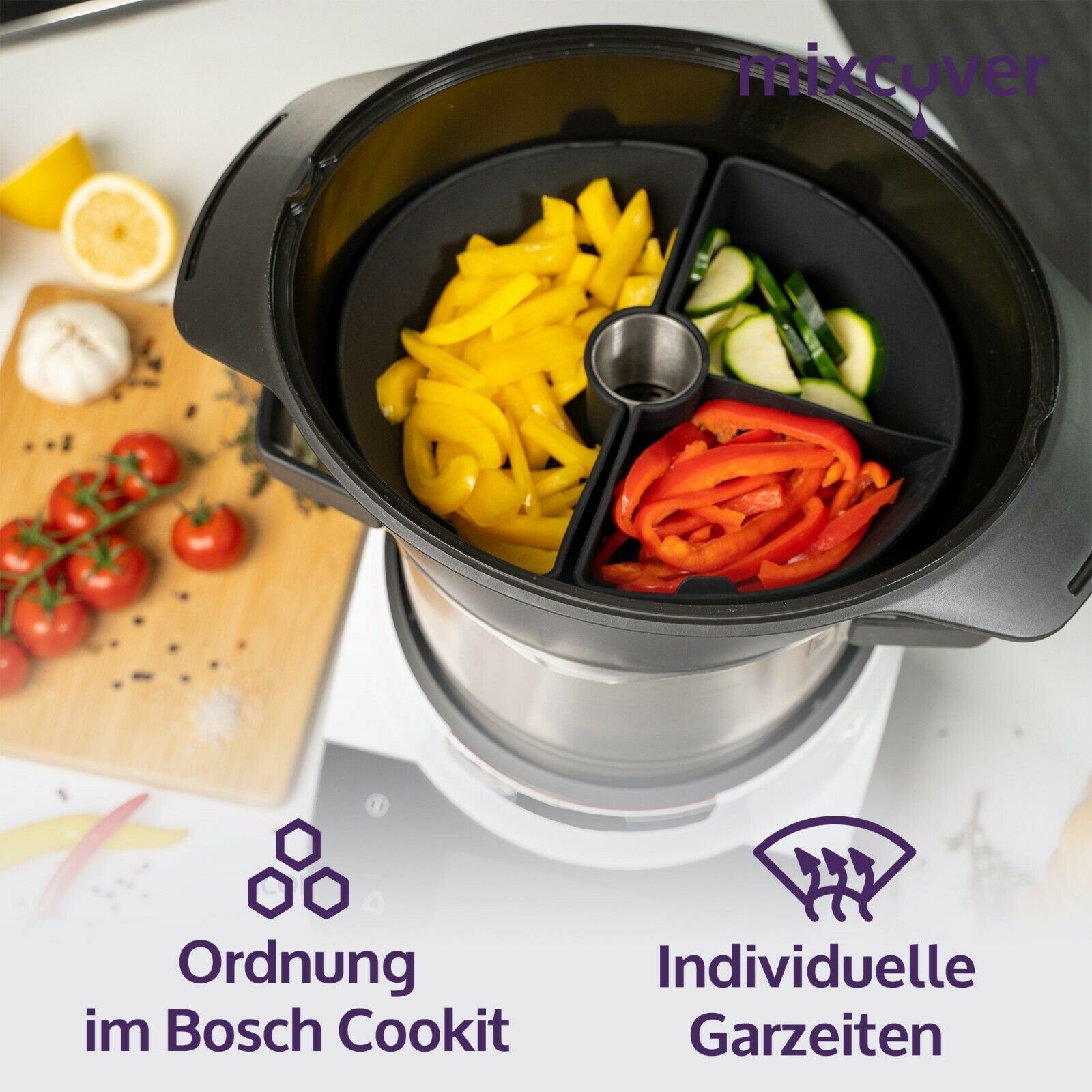 Thumbnail - Mixcover Küchenmaschinen-Adapter mixcover Garraumteiler (HALB) für Bosch Cookit Dampfgarraum
