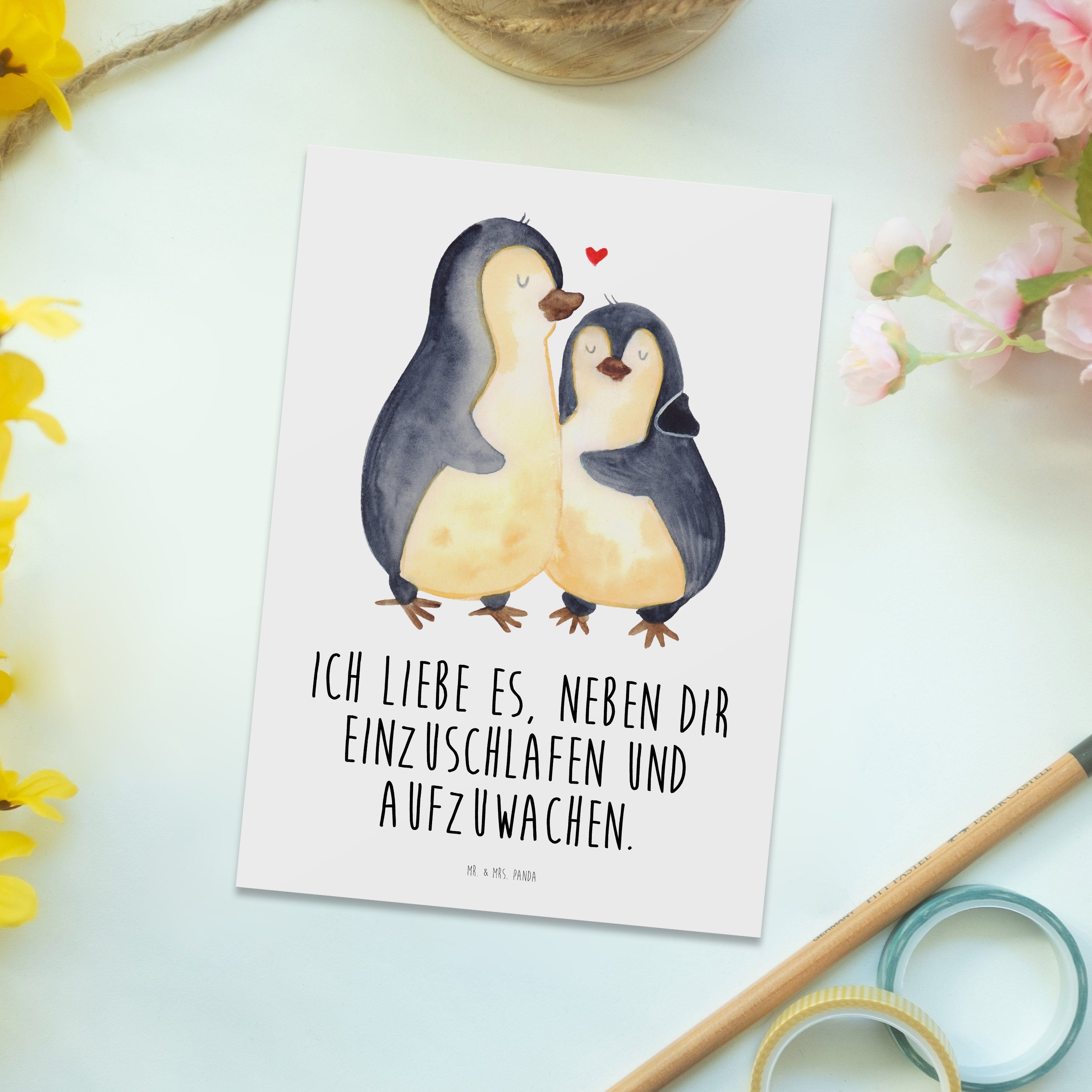 Mr. Ansich Geschenk Einschlafen Postkarte Freundin, - & Panda Weiß für Geschenk, Mrs. - Pinguine
