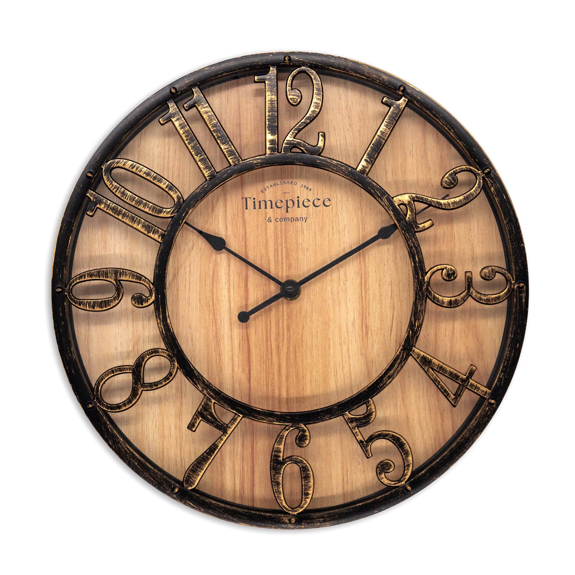 K&L Wall Art Wanduhr große Industrielle Wanduhren Vintage Holzuhr Metall Optik (leises Uhrwerk ohne Ticken)