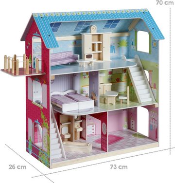 roba® Puppenhaus Holzspielzeug, Puppenvilla, inkl. 16 Puppenmöbel