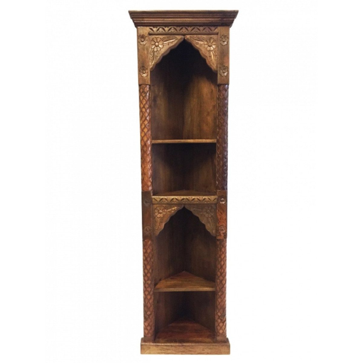 Marrakesch Orient & Mediterran Interior Eckregal Eckregal Wurud, massives Teakholz, handgeschnitzt und bemalt, 182 cm, 1-tlg., Handarbeit
