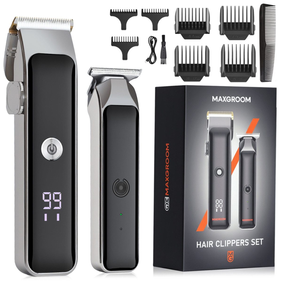 MAXGROOM Haarschneider M608, Haarschneider-Set mit Trimmer, 7 Kammaufsätzen und Zubehör, 8500-U/min-Motor mit Display