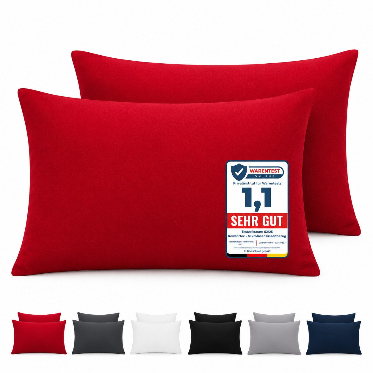 Komfortec Kissenbezug Premium Kopfkissenbezug, gebürstet 100% Mikrofaser 90g/m², (2 Stück), 40x60 cm mit Reißverschluss, Superweiches Kissenhülle Set