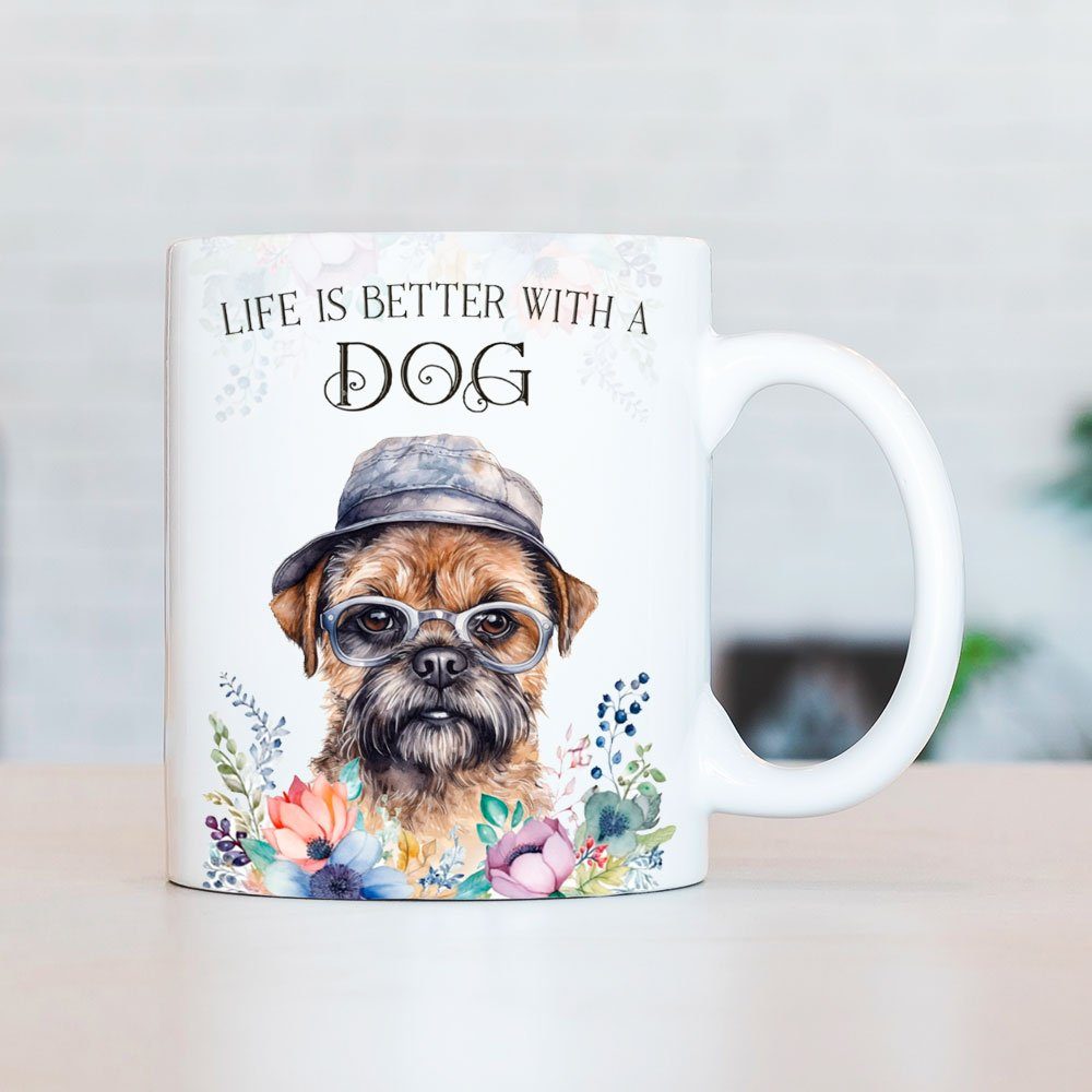 Tasse bedruckt, Hundefreunde, beidseitig - mit Geschenk, Hunderasse, handgefertigt, ml 330 BORDER Kaffeetasse TERRIER für Cadouri Keramik,