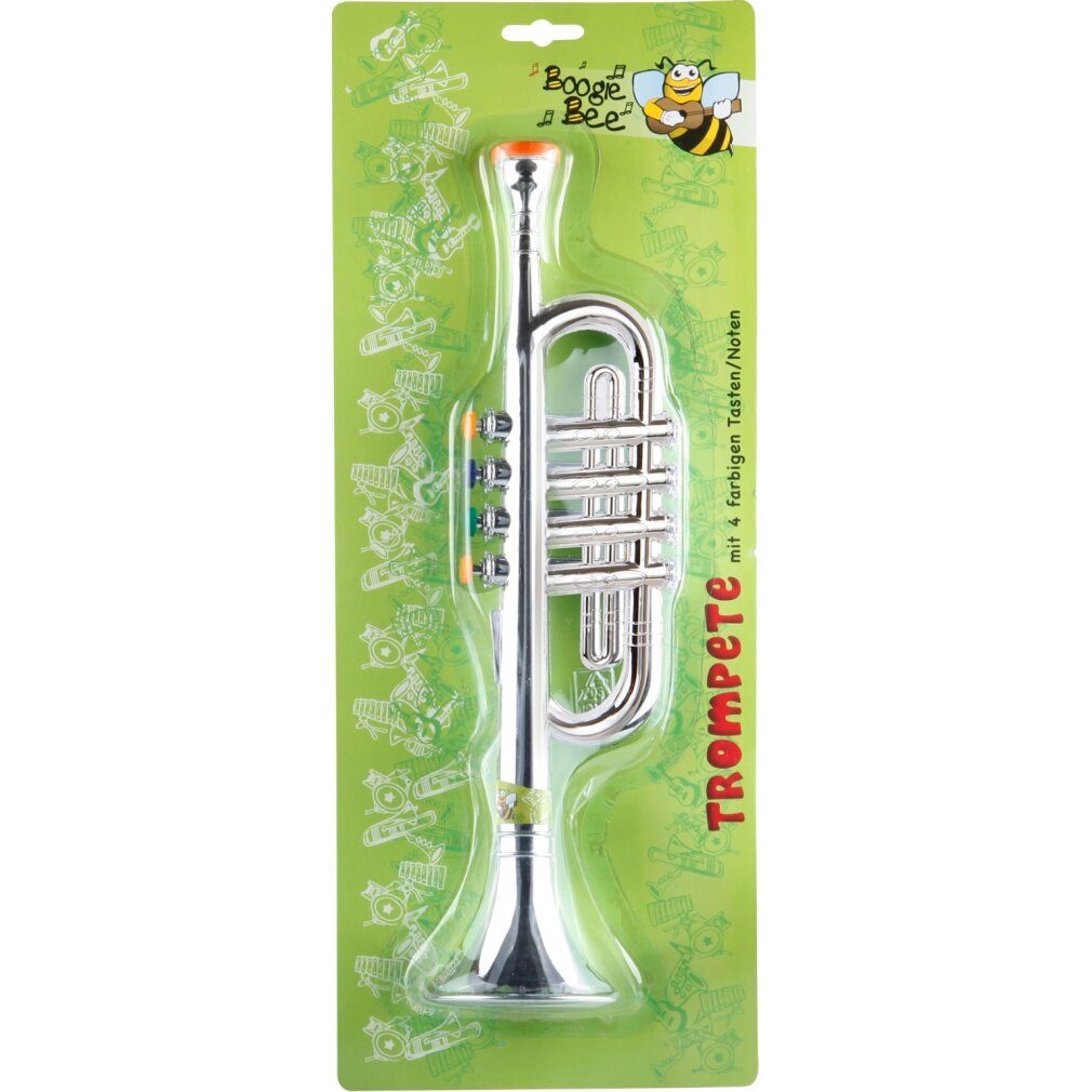 Spielzeug-Musikinstrument BGB Trompete silber, 4 Tasten, 38cm