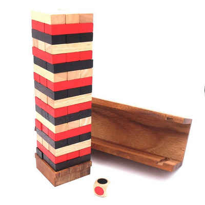 ROMBOL Denkspiele Spiel, Geschicklichkeitsspiel Wackelturm - dreifarbiges Stapelspiel aus Holz, Holzspiel