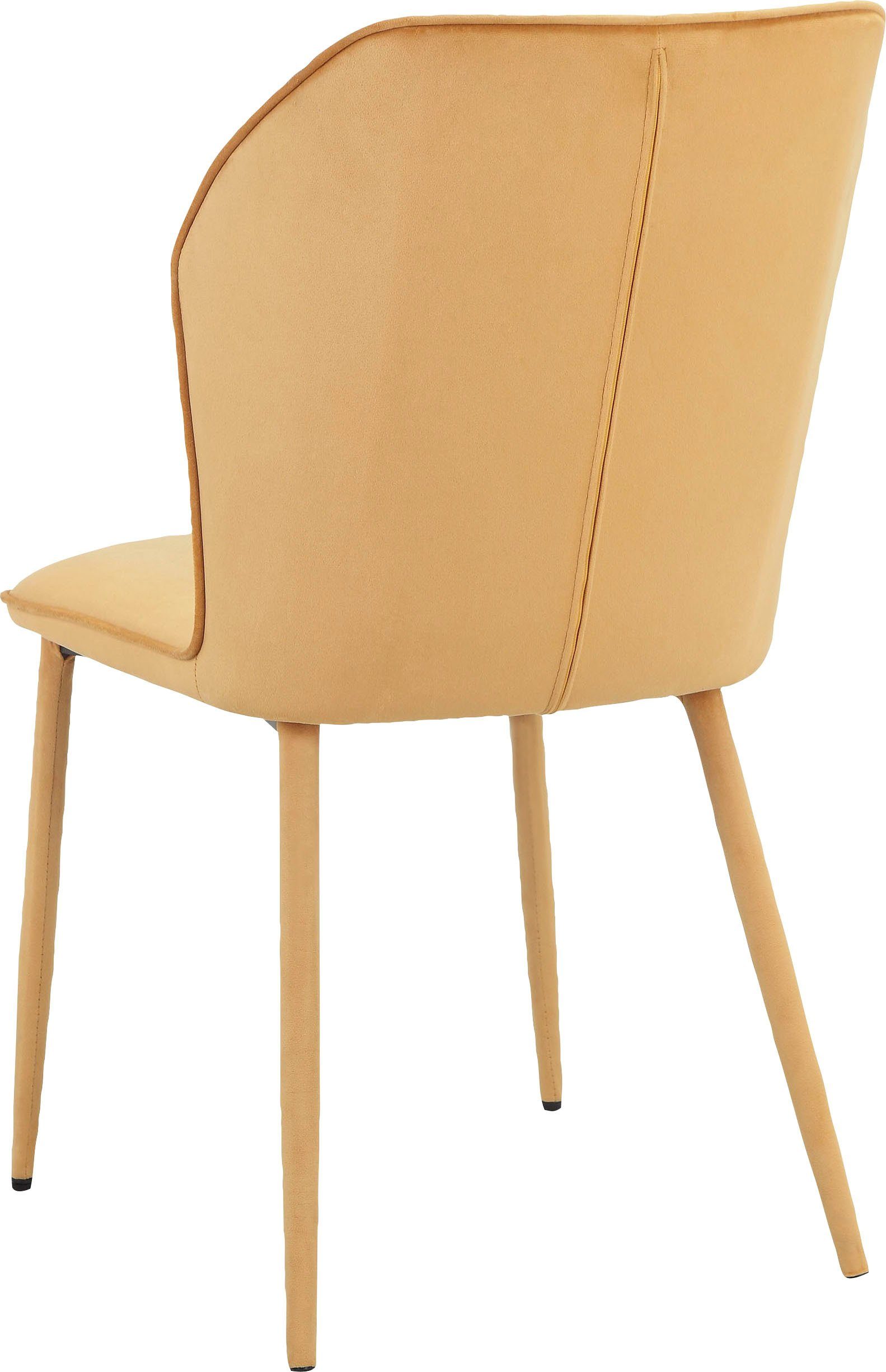 Sitzhöhe Esszimmerstuhl senffarben mit 49 cm (2 St), Sitz gepolstert, in Velourstoff, Rücken INOSIGN und Koa