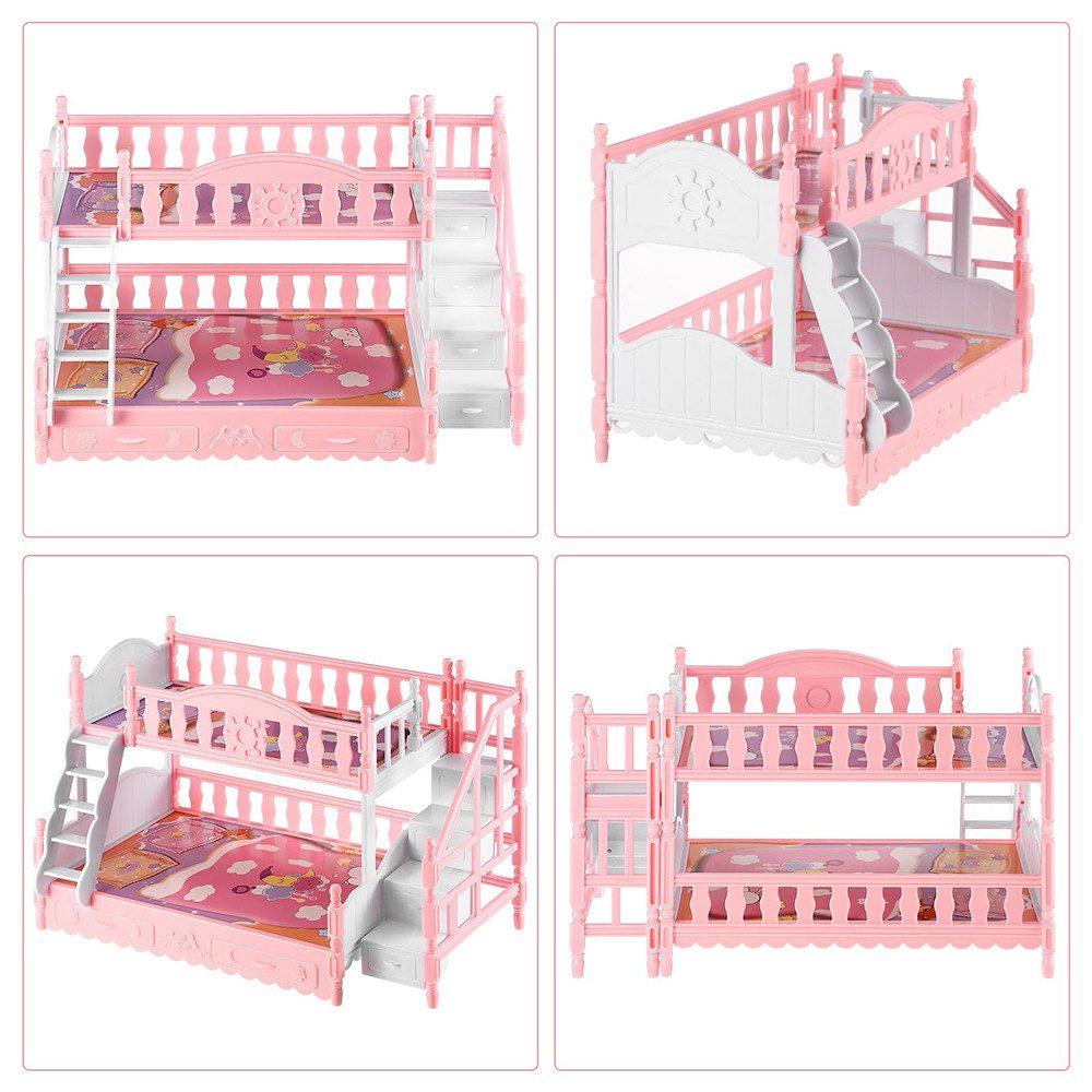 CLTYQ Puppenbett Mini-Doppelstockbetten,Puppenmöbel zum Dekorieren, Trennbar, Miniatur Kreatives puppenbett,Bettlaken Requisiten für Dekoration