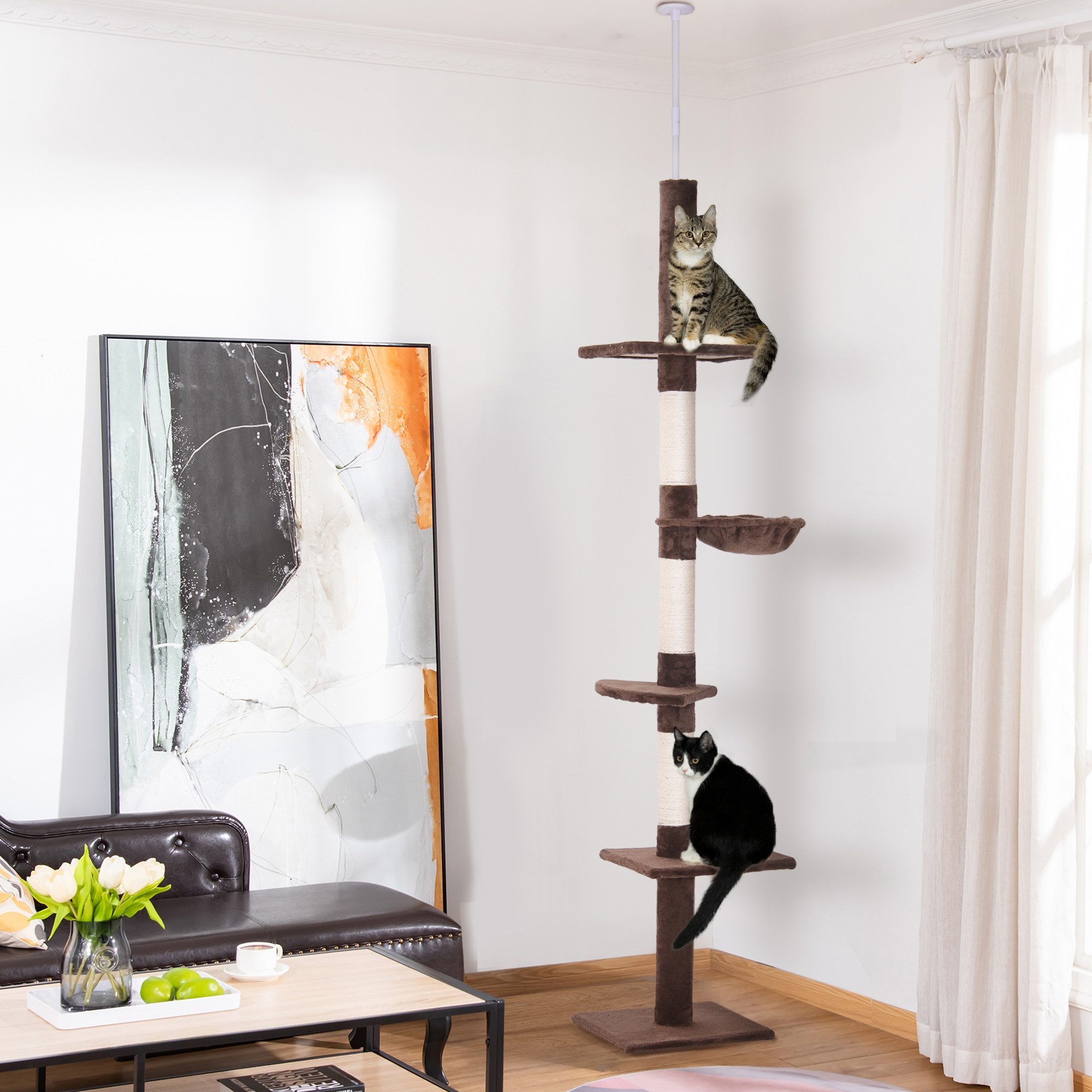 PawHut Kratzbaum Katzenbaum mit Sisalstämmen, Kletterbaum für kleine&große Katzen, für Garten, Balkon, Braun