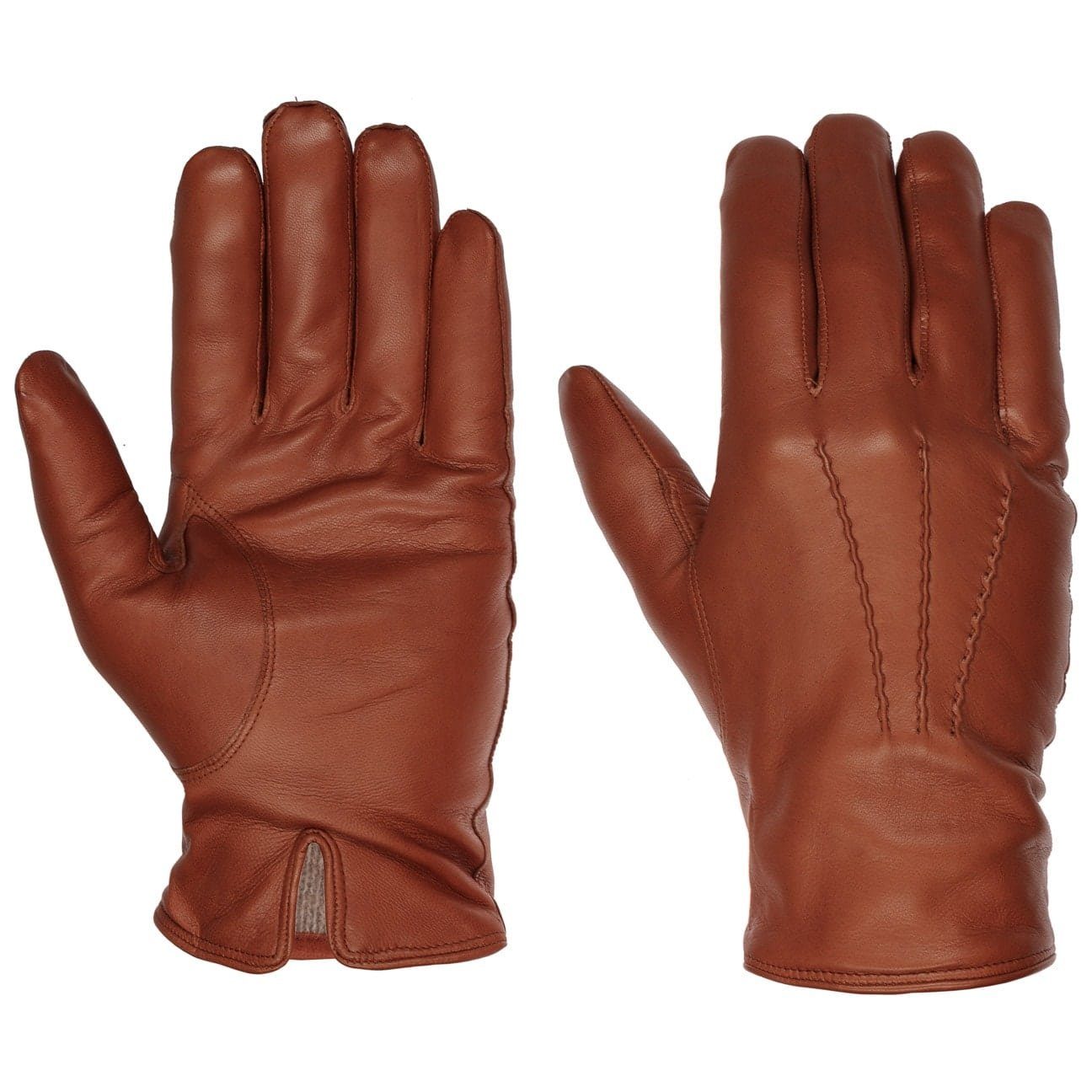 Caridei Lederhandschuhe Fingerhandschuhe mit Futter, Made in Italy braun