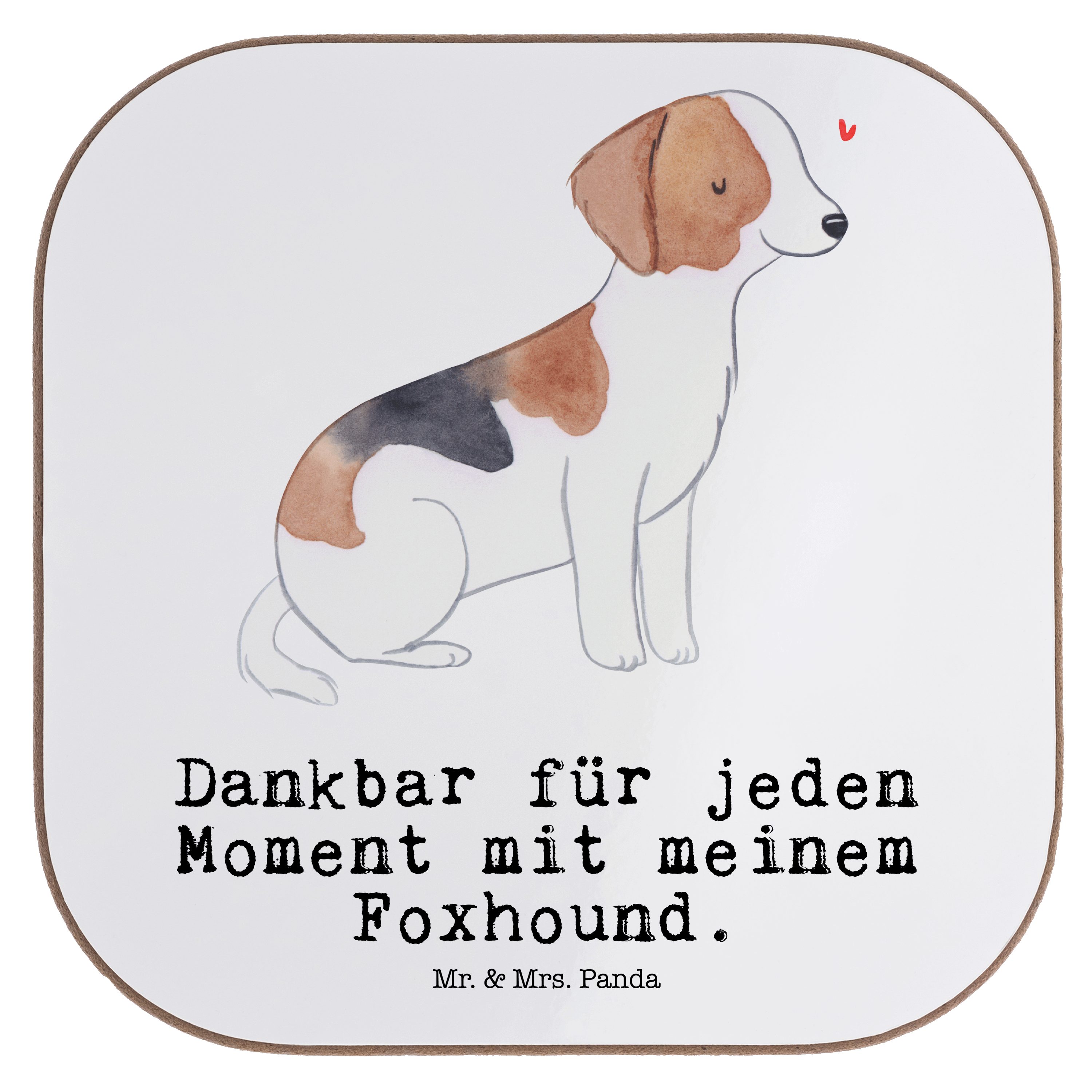 Mr. & Mrs. Panda Getränkeuntersetzer Foxhound Moment - Weiß - Geschenk, Untersetzer Gläser, Hund, Getränke, 1-tlg.