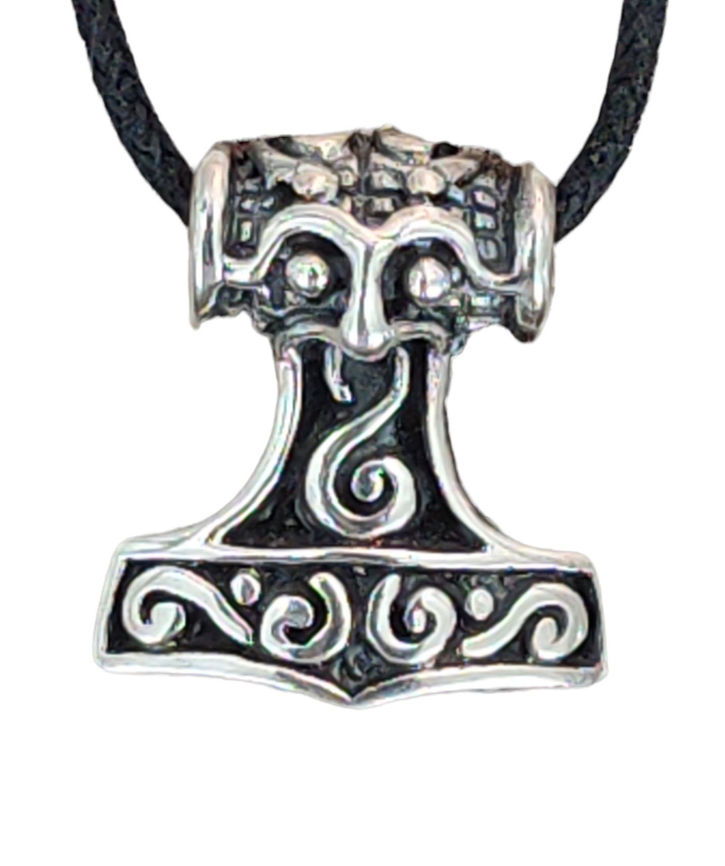 Kettenanhänger Anhänger Thorshammer Leather Mjöllnir of Kiss Silber Knotenmuster 925 Thor