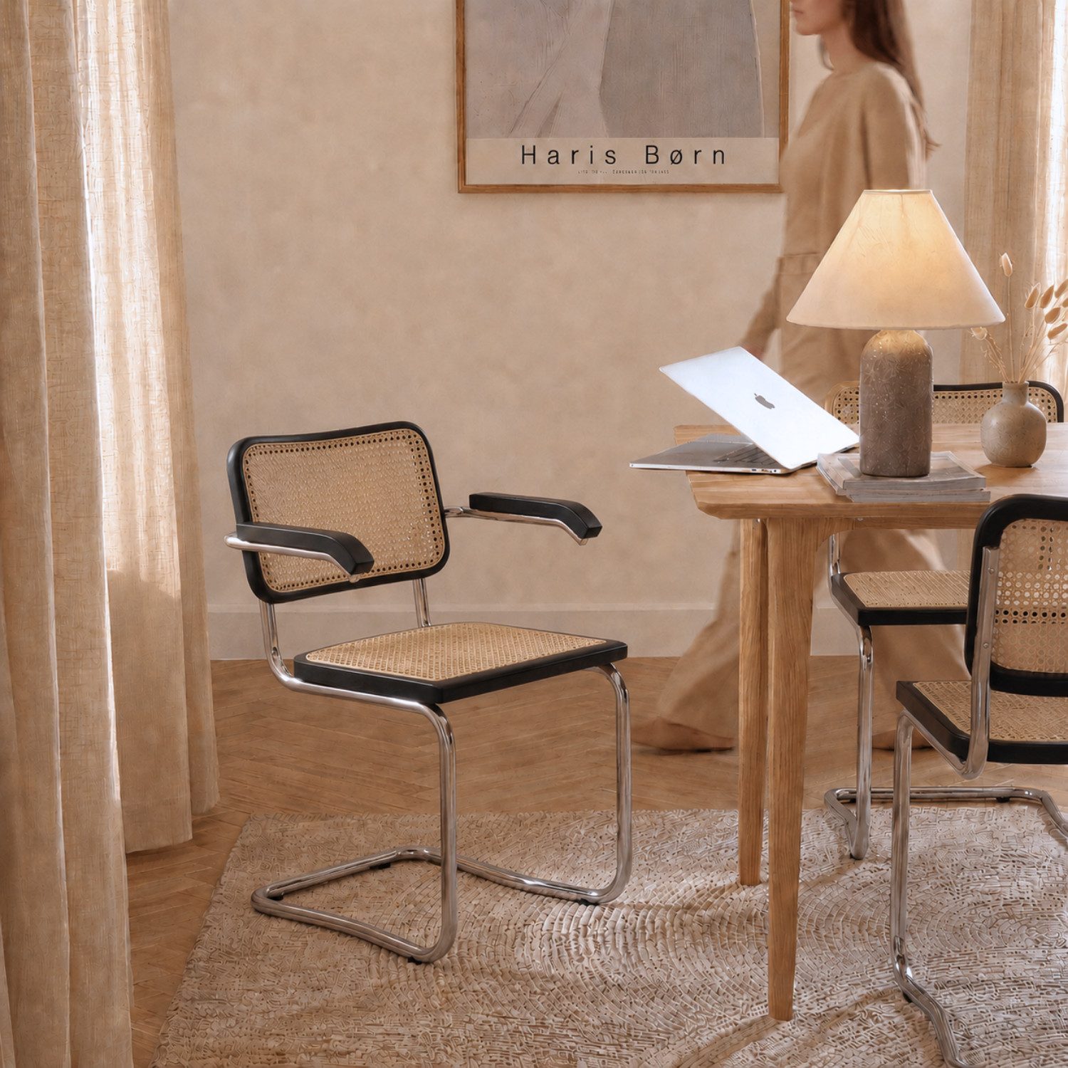 Haris Børn Freischwinger SKØR Design Freischwinger Wiener Geflecht - Handgefertigt in Italien (Set), Hochwertige Rattan Stühle - Freischwinger Stühle in Rattan Stuhl Optik