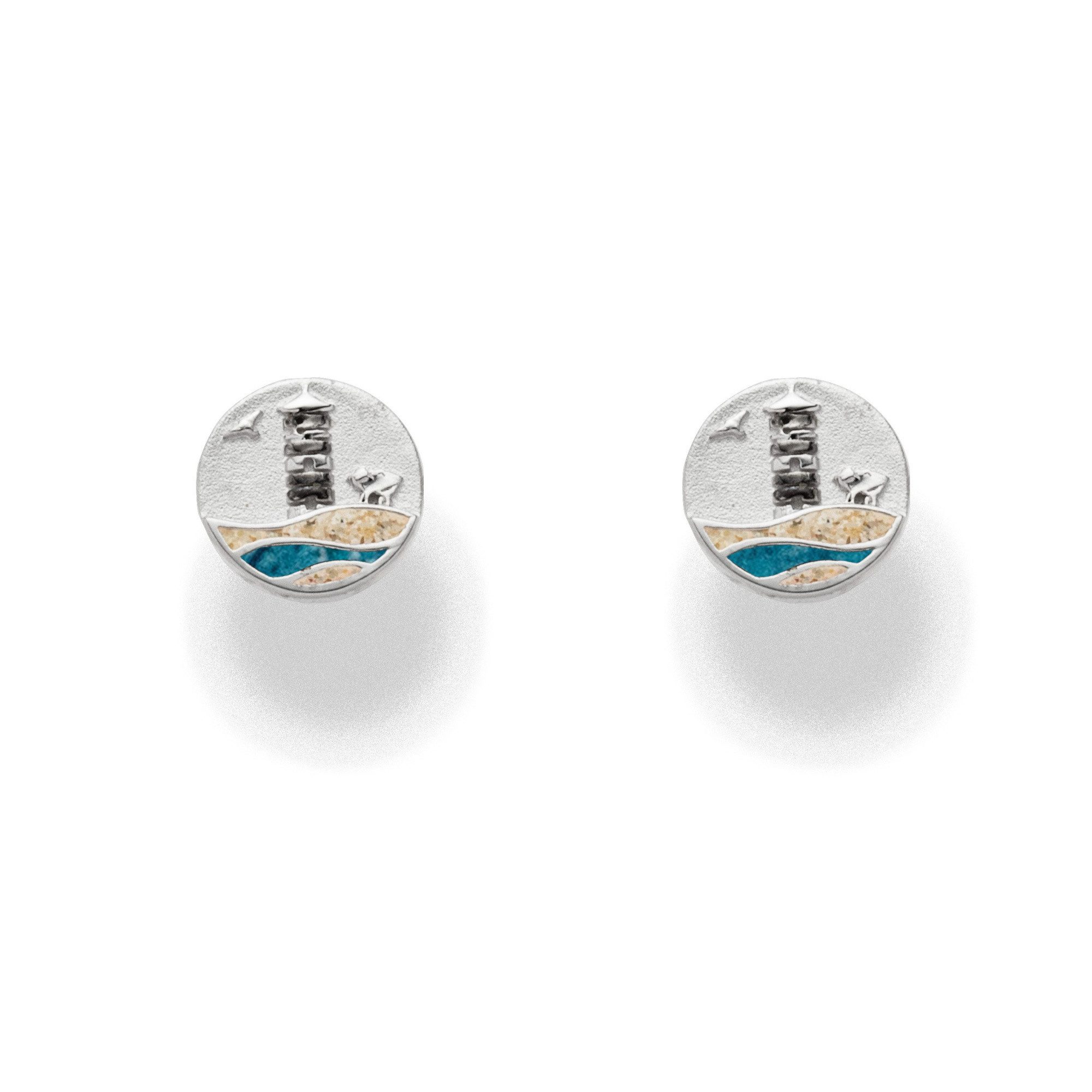DUR Paar Ohrstecker Ohrringe Pilsumer Leuchtturm O5634, Ø 10 mm – Maritimer Ohrschmuck, mit Strandsand & Steinsand – Nordsee-Design für Küstenfans