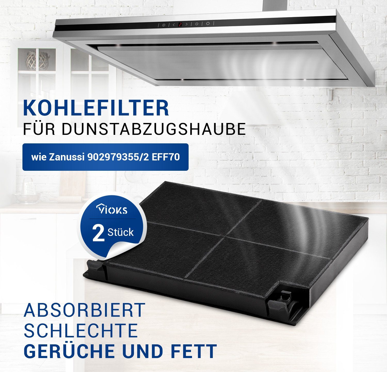 VIOKS Kohlefilter Aktivkohlefilter Ersatz für Zanussi 902979355/2, Zubehör für Dunstabzugshaube, 2 / 4 Stk 195x139mm