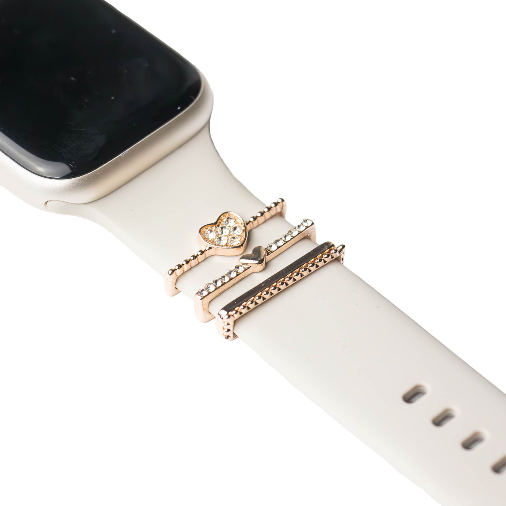 ARTVALL Smartwatch-Armband Apple Watch Charms Set 38/40/41mm & 42/44/45/49mm, Watch Band Charms Herzen mit Strasssteine Rosegold