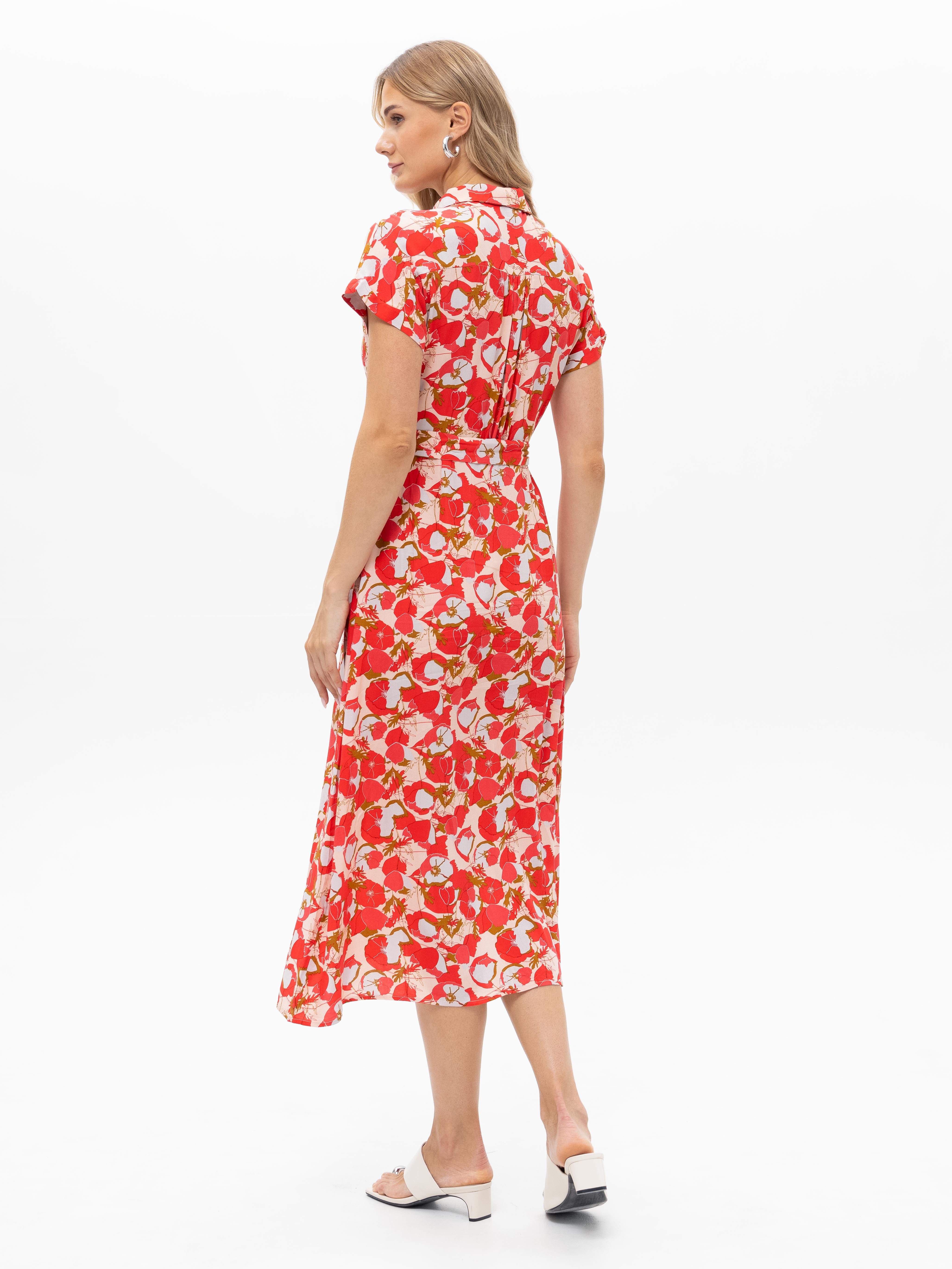 Passioni Hemdblusenkleid mit Blumenprint Sommerkleid mit floralem Print in Rot- Orange – Bild 5 von 5