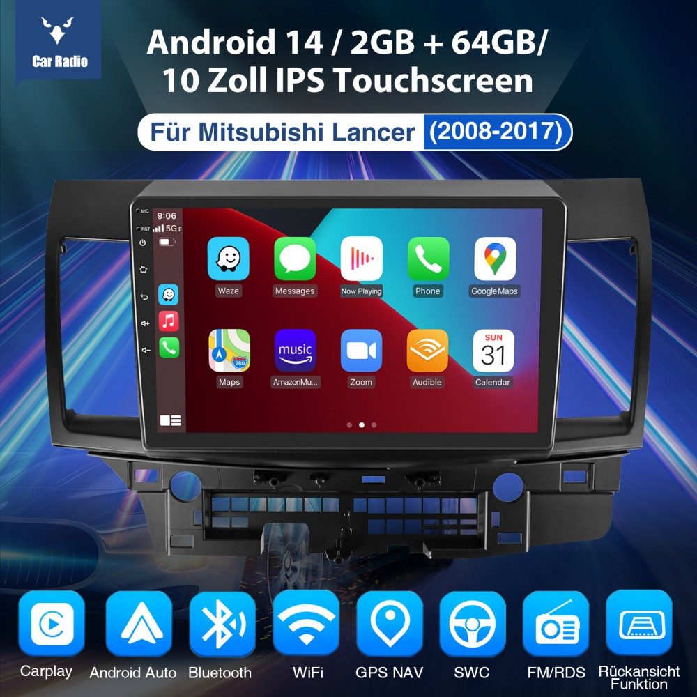 ESSGOO Android 15 Carplay Autoradio Für Mitsubishi Lancer 2008-2017 Autoradio (RDS, FM, GPS NAVI SWC RDS WIFI)