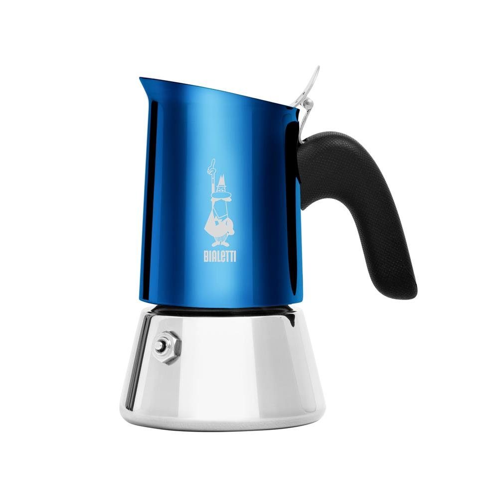 BIALETTI Espressokocher New Venus, 0,085l Kaffeekanne, für 2  Espressotassen, Italienische Espressomaschine, Moka, Espresso, aus  Edelstahl, silber blau