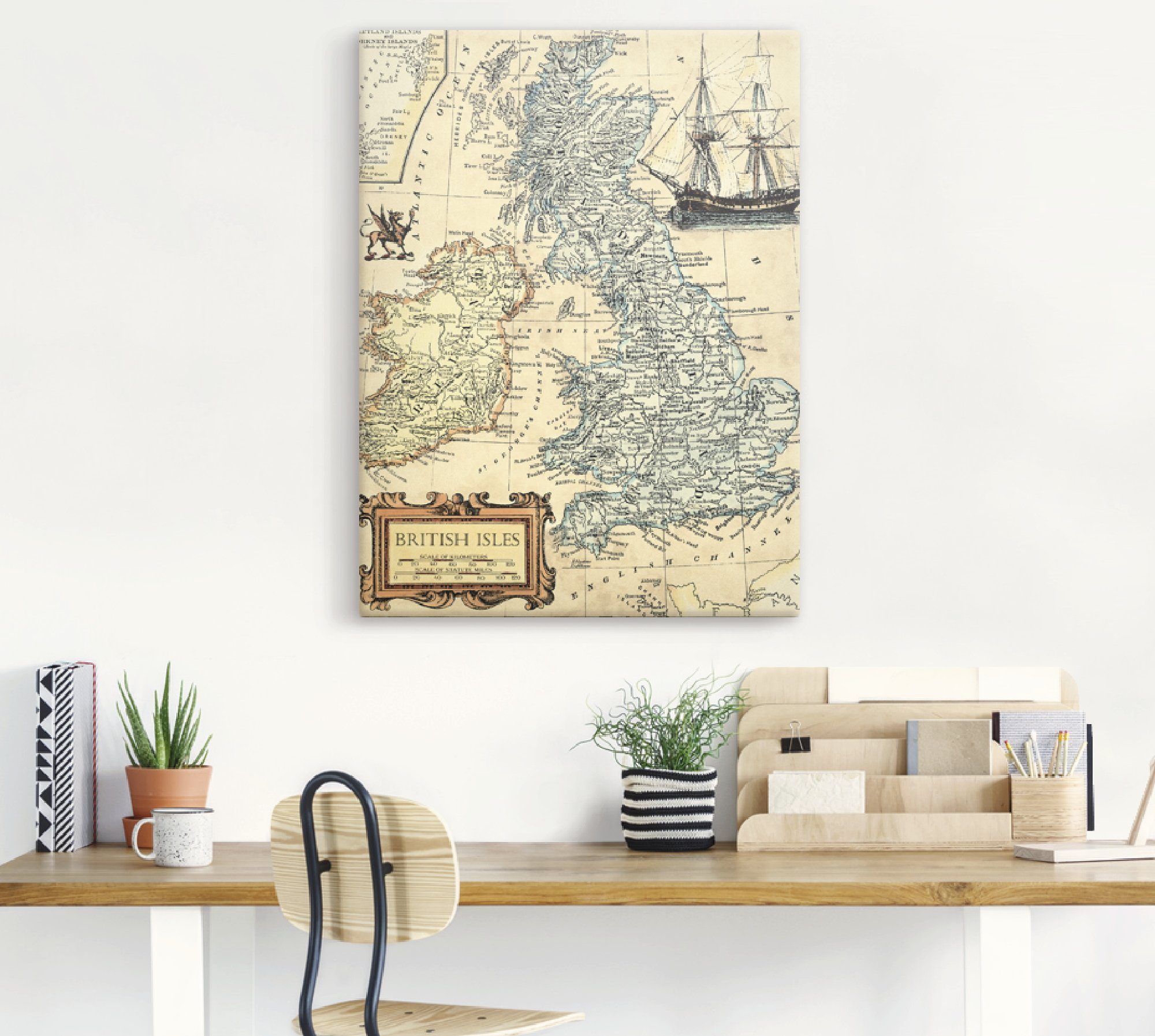St), Alubild, Wandaufkleber Artland Wandbild versch. (1 Landkarten Inselkarte, in als Poster Größen Britische oder Leinwandbild,