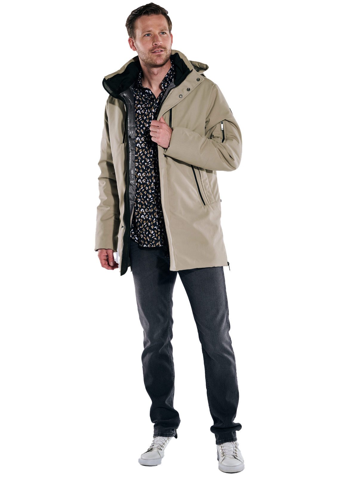 ENGBERS GERMANY Langjacke Herren Jacke mit Funktionsdetails, Beige