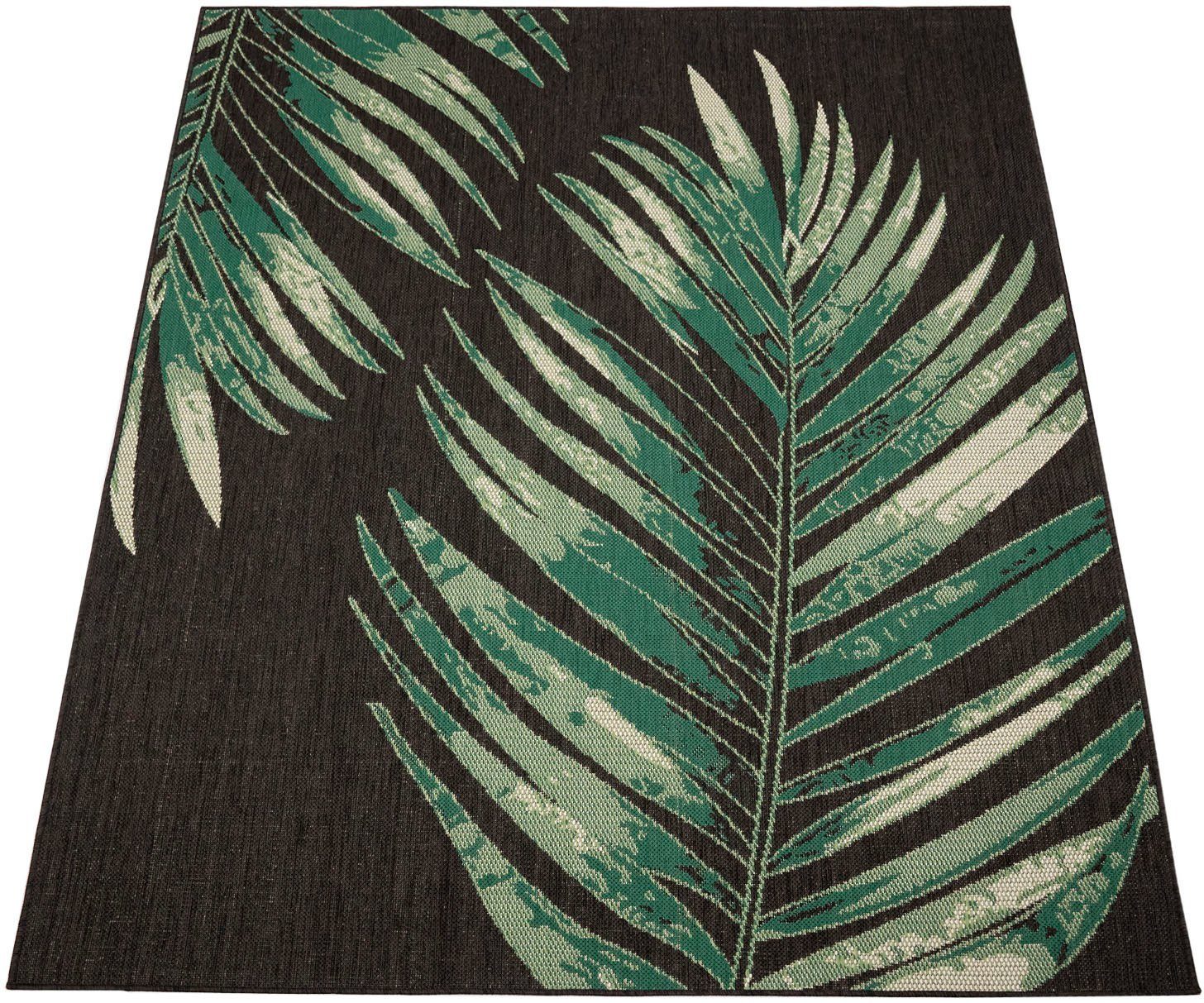 Paco In- Teppich geeignet, mm, Ostende schwarz Palmenblätter, 554, Outdoor und Flachgewebe, Home, Wohnzimmer Höhe: Motiv rechteckig, 4