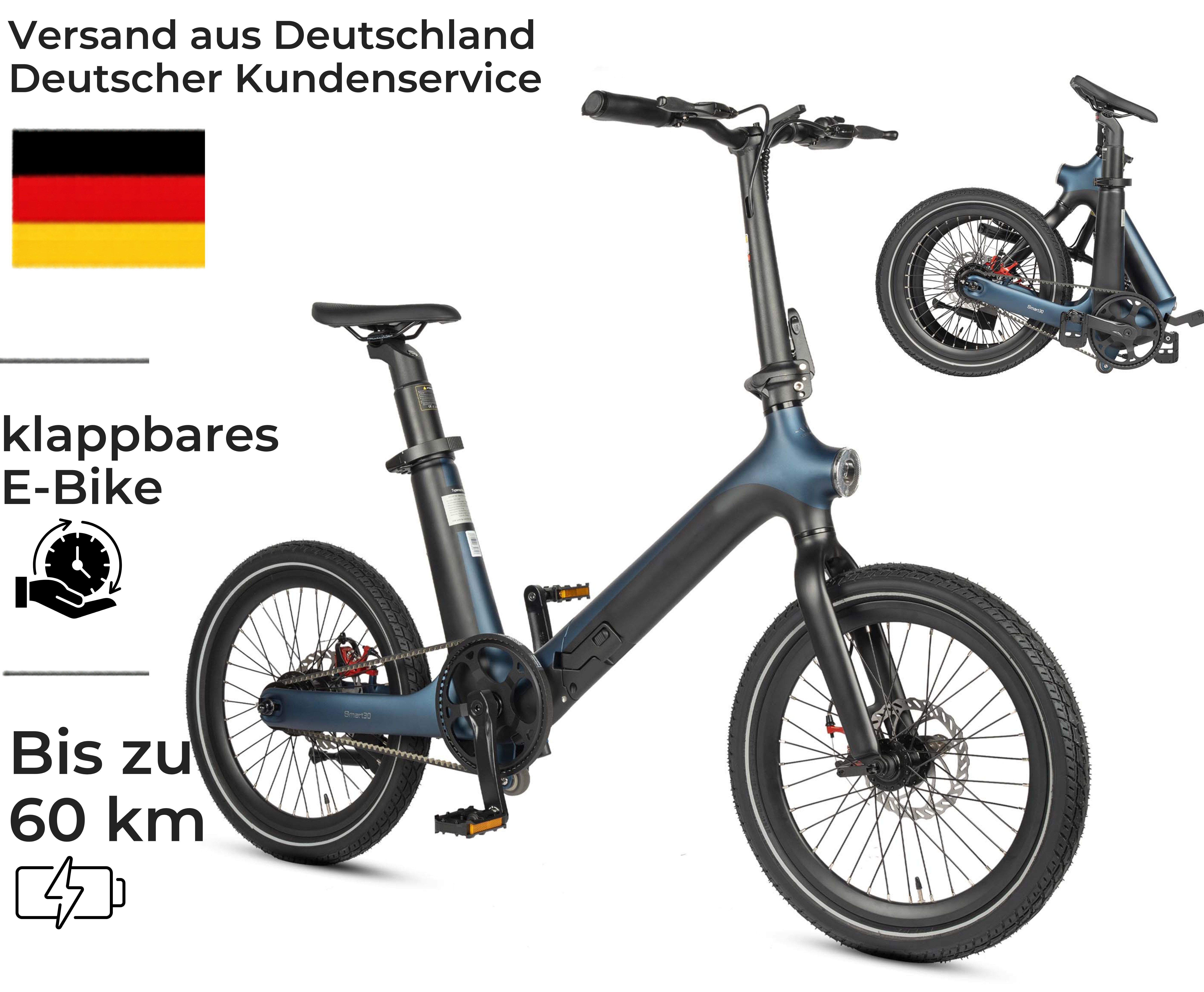 PixelPilot E-Bike Klapprad 20 Zoll City Elektrofahrrad 36V 9,6Ah Pedelec Singlespeed Damen Herren, 1 Gang, Heckmotor, 345,6 Wh