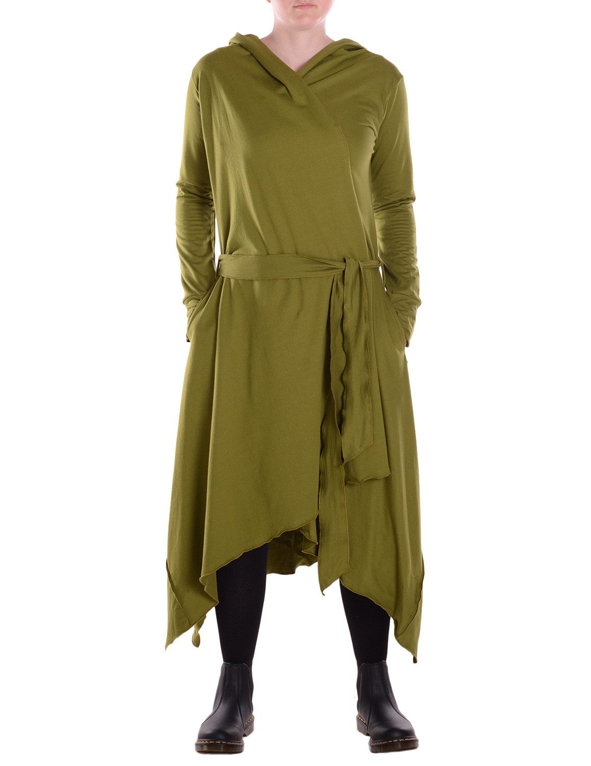 Vishes Kurzmantel Langer asymmetrischer Überwurf mit Kapuze, Taschen, Daumenlöchern Alternative Bekleidung, Ethno, Hippie, Retro Style
